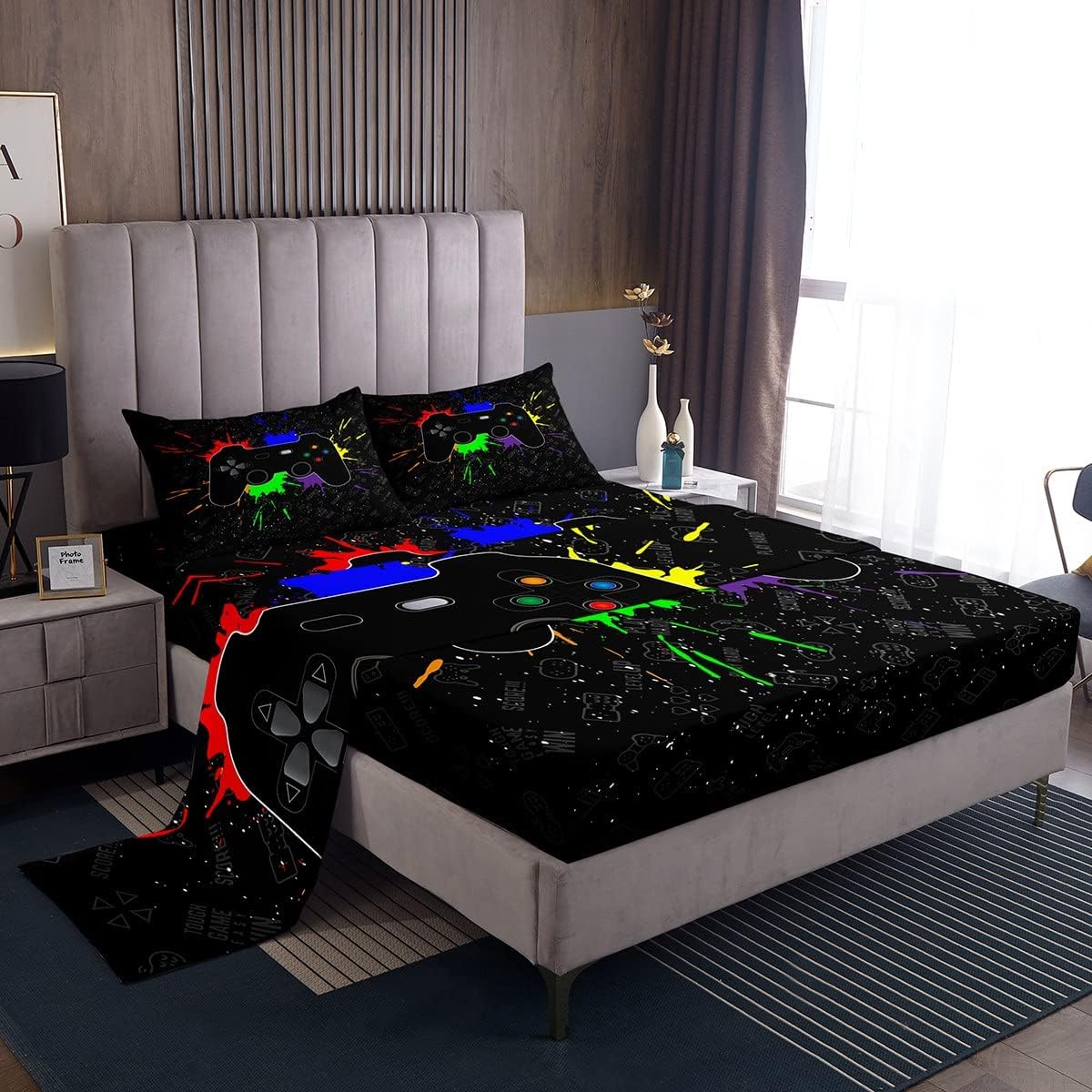 Video Game Bed Sheets, Gaming Gamepad Bedding Set for Kids, Teens