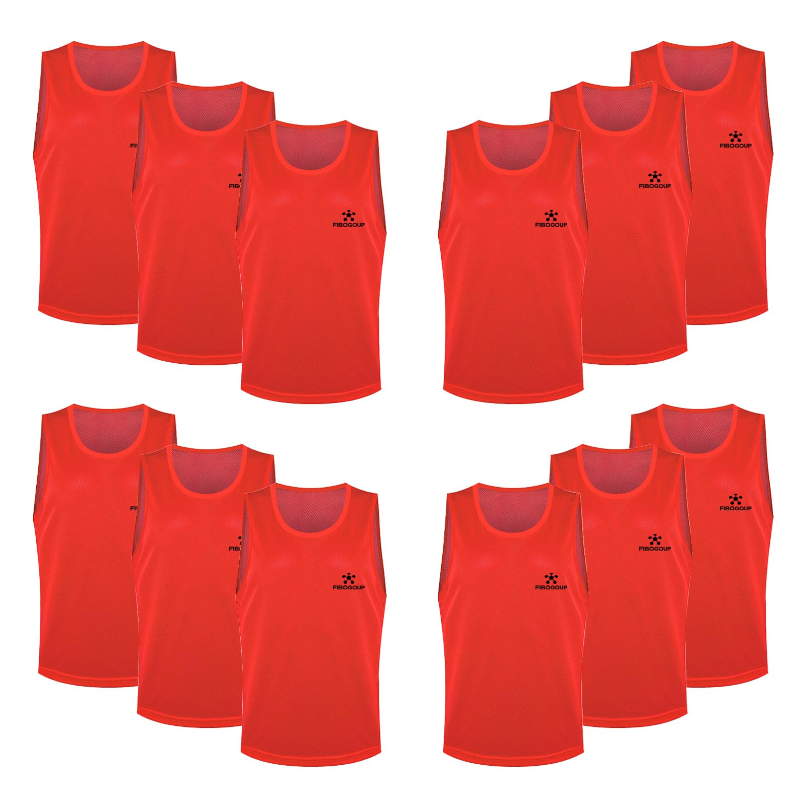 FIBOGOUP Football Bibs [12 Pack], Quick-Dry Multi Sports bibs,Durable Training bibs FOR Kids to Aldut,Universal size, suitable for various scenarios-Red-XL