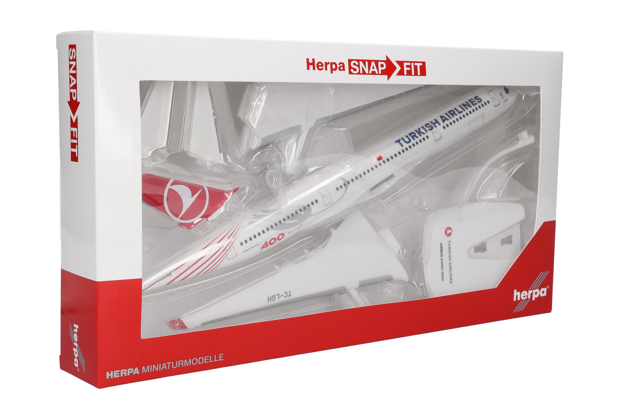 Herpa modello di aereo Turkish Airlines Airbus A350-900 "400th", in scala 1:200 - Snap-Fit, pezzo da collezione, miniatura deco, statuetta con supporto in plastica