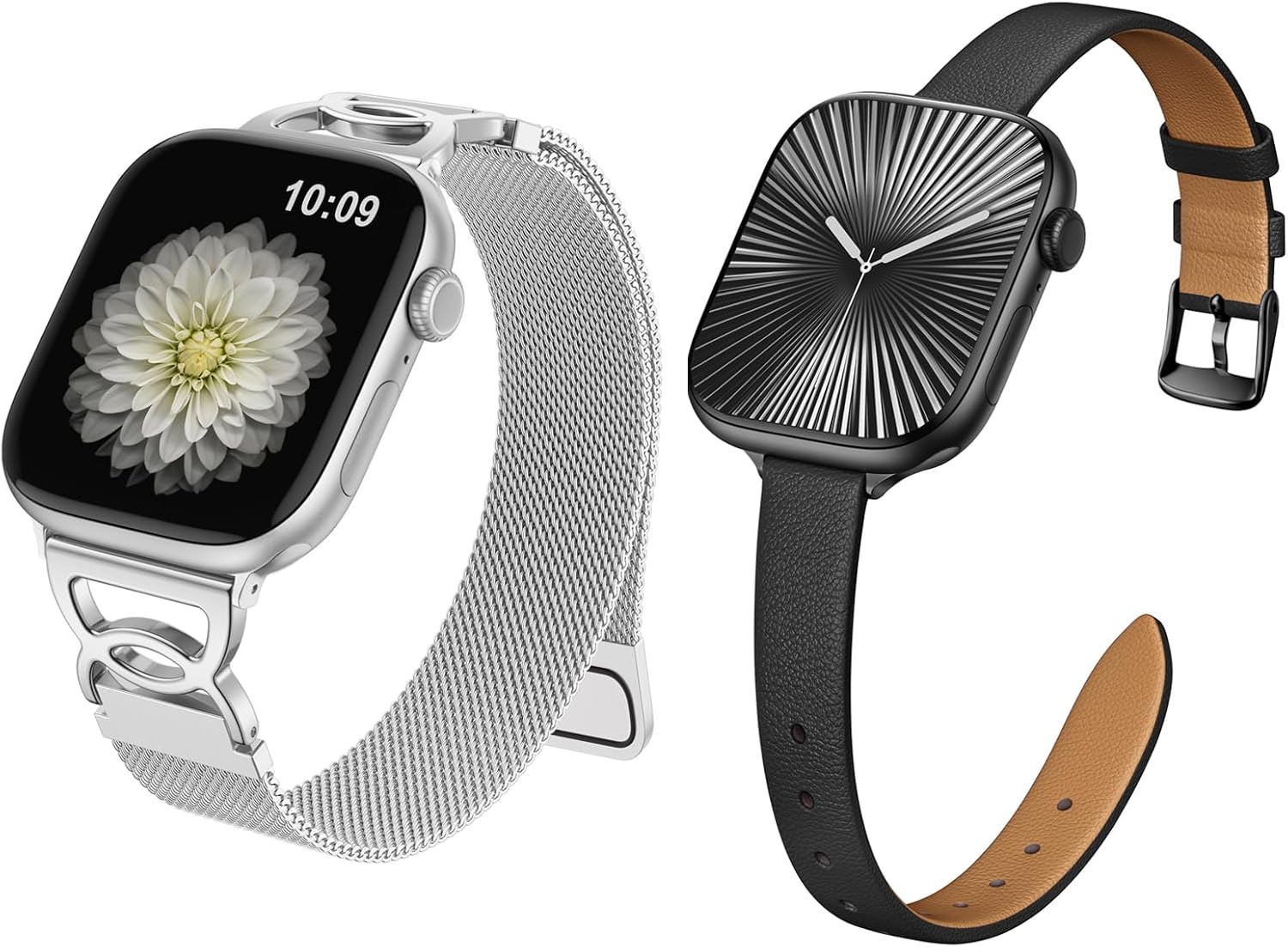 Adorve Bundle for Stainless Steel Milanese Loop and Slim Vegan Leather Band Compatible with iWatch 38mm/40mm/41mm/42mm-Series 3/2/1