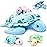 Muiteiur Sea Turtle Stuffed Animal, Soft Mommy Turtle Plush Toy with 3 Babies, Blue Stuffed Marine Life for Kids Girl Boy(Blue)