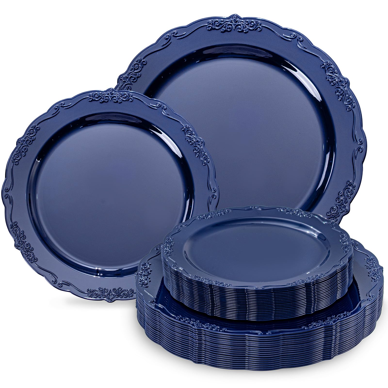 Tinybee 60PCS Blue Plastic Plates - Heavy Duty Blue Disposable Plates