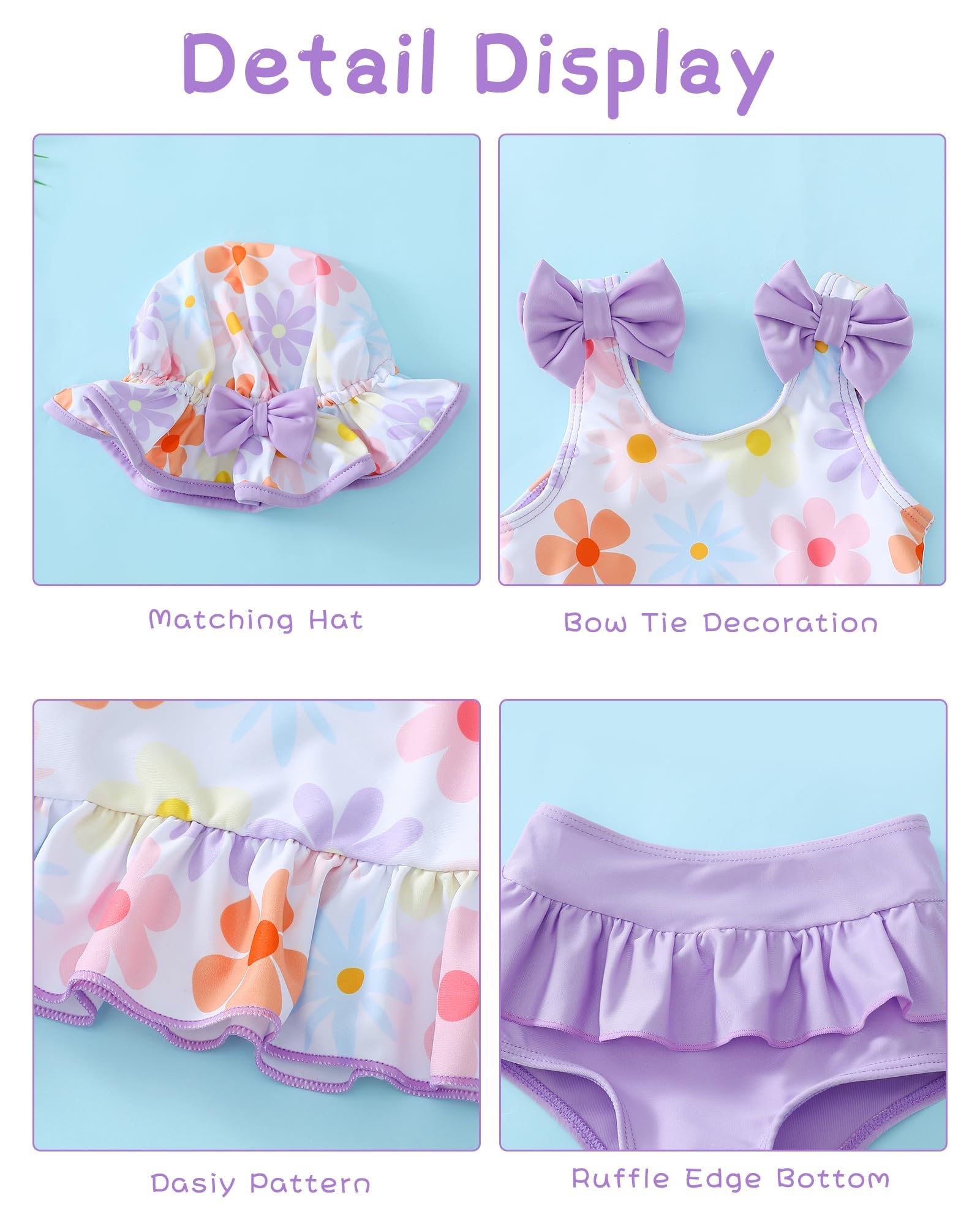 Mioglrie Traje de baño para bebé, traje de baño para niña, traje de baño para verano, playa, bikini, tankini, sombrero, 3-24 meses, 2t-5t