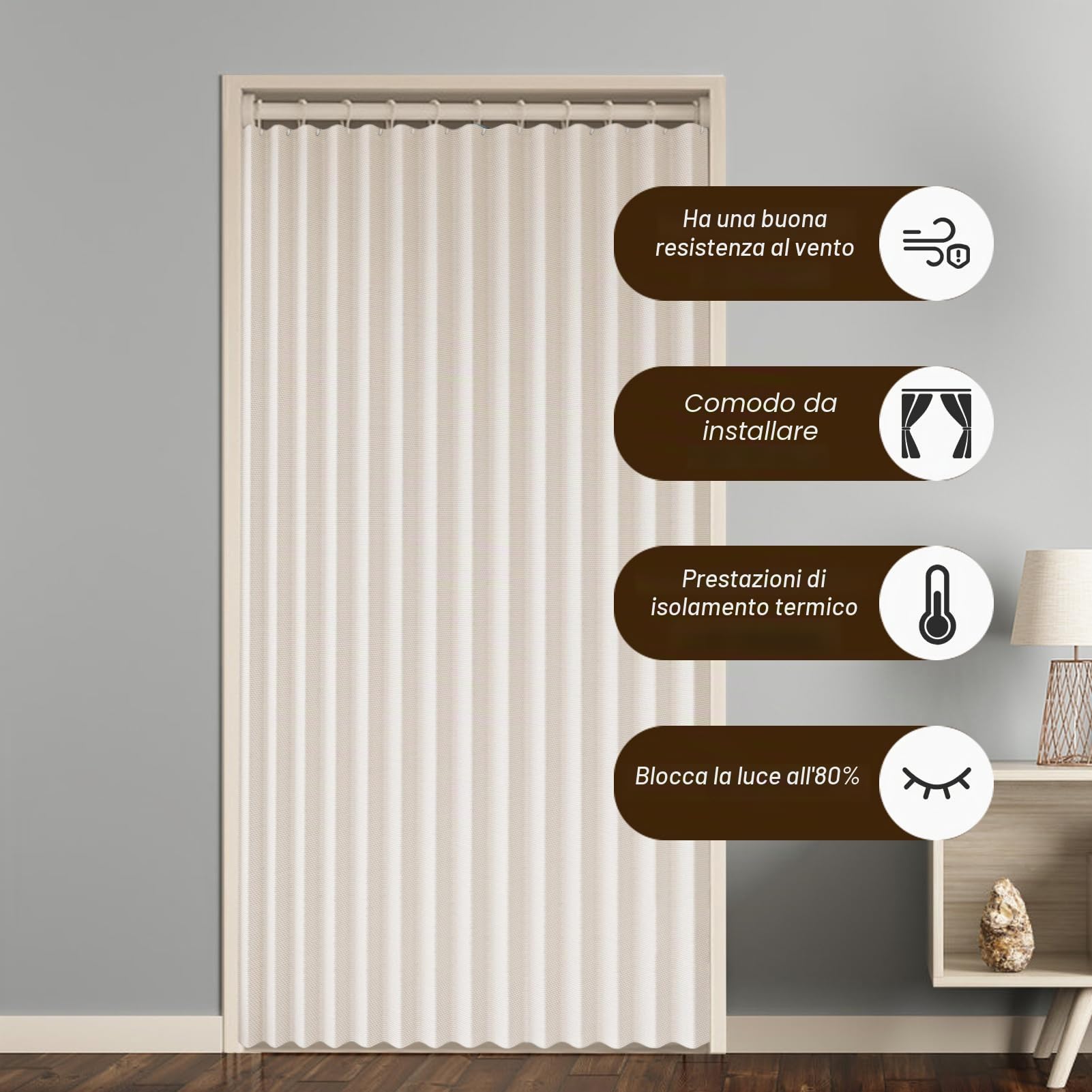 Tende della Porta Oscuranti per Interni, Beige, 80x200cm | Tende Pieghevole Divisorio per Stanze, Tenda Termiche Magnetica Isolanti Termiche, Tende a Pannello, 1 Pezzo, 220g/m²