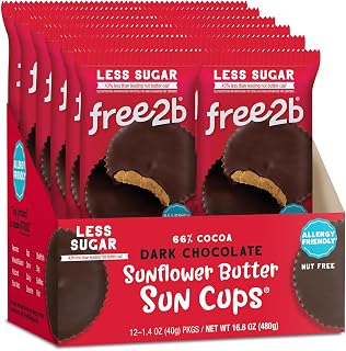 Free2b Sunflower Butter Sun Cups, Safe for School and Allergy Friendly, Gluten-Free, Dairy-Free, Nut-Free, and Soy-Free, Dark Chocolate, 2-Cup Packages (Pack of 12)