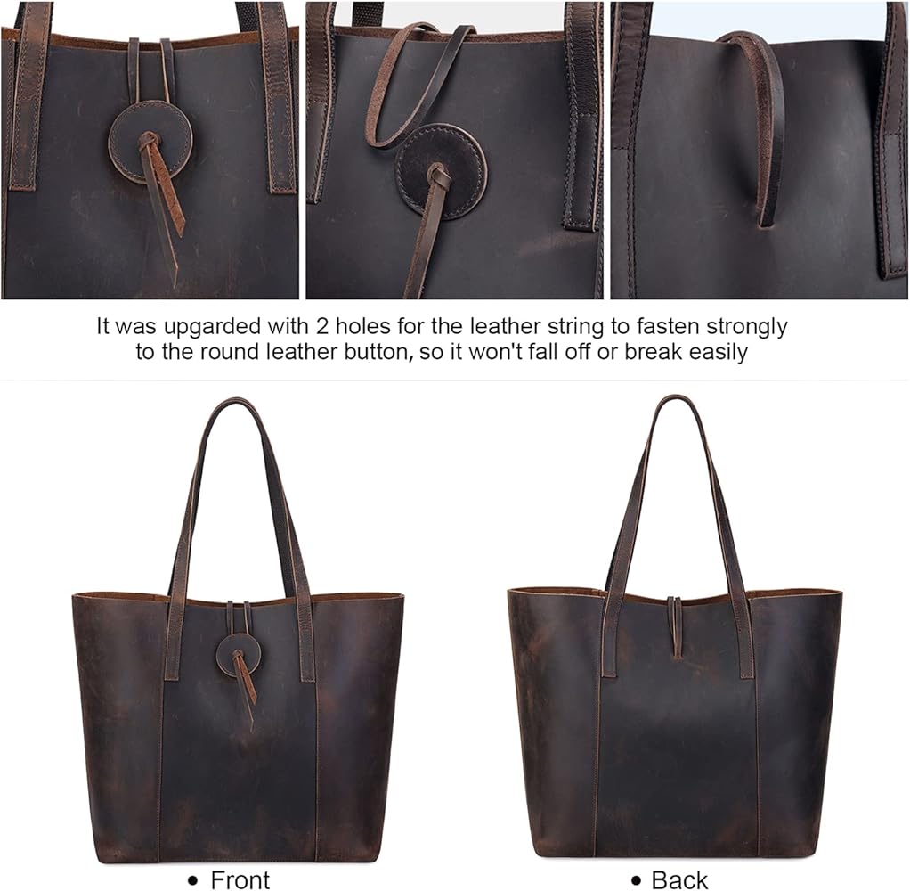 バッグ made in NYC brown leather hand bag S-ZONE Vintage Genuine Leather Tote Bag for Women Large
