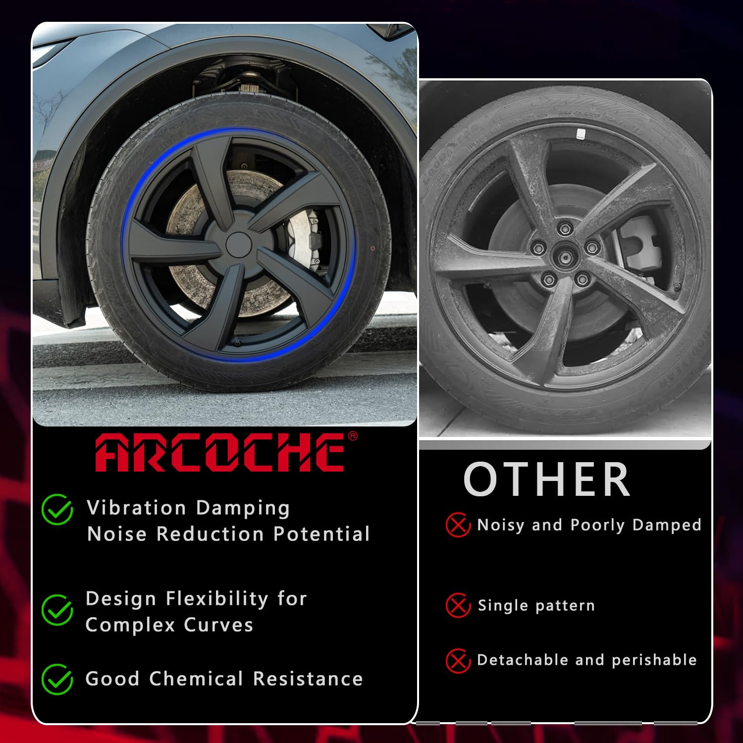 Arcoche 2025 2026 Model Y pokrowce na koła 48.3 cm, 4 szt. ochraniacz na felgi, model Y, osłona jałowca, materiał ABS, zamiennik pokrowców na koła (styl ostrza - matowa czerń)