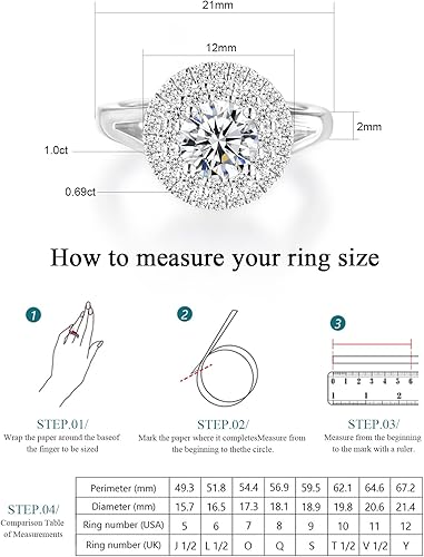 Miniatura 5 de Anillos de compromiso de moissanita para mujer, color D, VVS1, anillos de moissanita de diamantes de imitación creados en laboratorio para mujer,