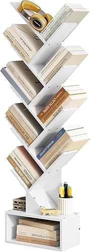 Tajsoon Estantería de árbol de 9 niveles con cajón, estante de almacenamiento de libros de pie, estantería alta para CDslibrospelículas, organizador