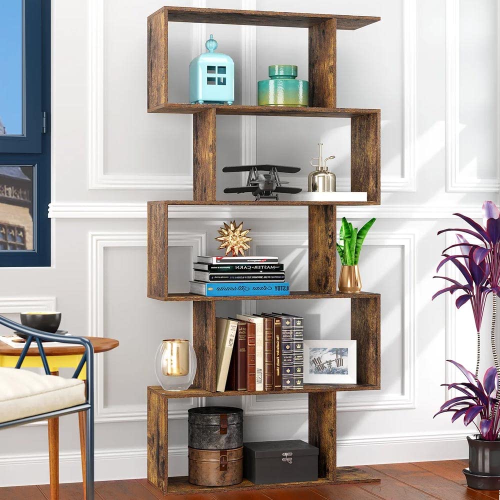BAKAJI Libreria Scaffale 6 Ripiani in Legno MDF Design Zig Zag Moderno Industriale per Soggiorno Salotto Casa o Ufficio Dimensioni: 159 x 70 x 24 cm