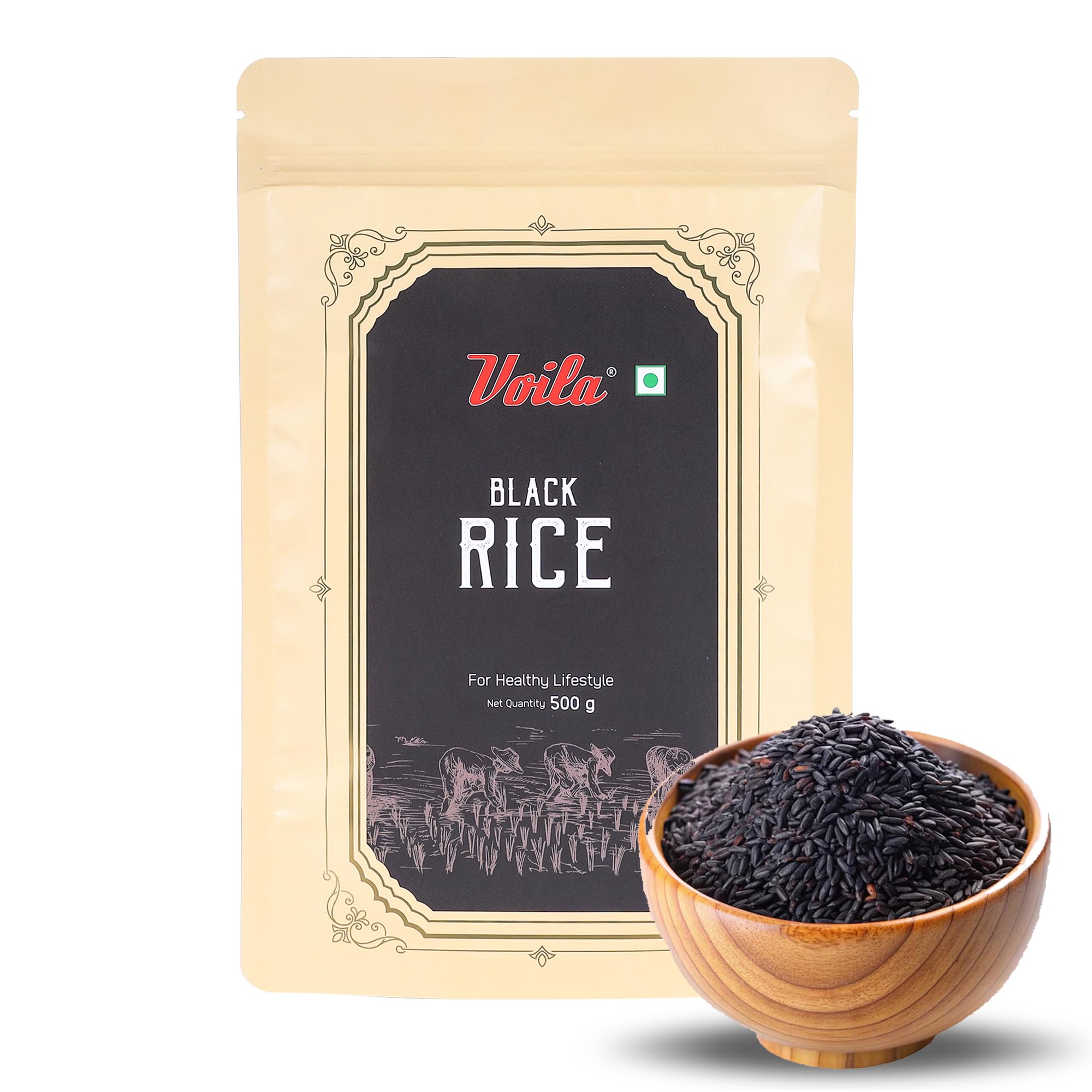 Voila Black Rice 500g | Premium Forbidden Rice | Traditional Kavuni Rice | Karuppu Arisi | Ancient Whole Grain | Naturally Gluten Free | Rich in Antioxidants | High Fiber Healthy Rice for Salads, Rice Bowls, Porridge, Desserts, Stir Fry & Everyday Cooking