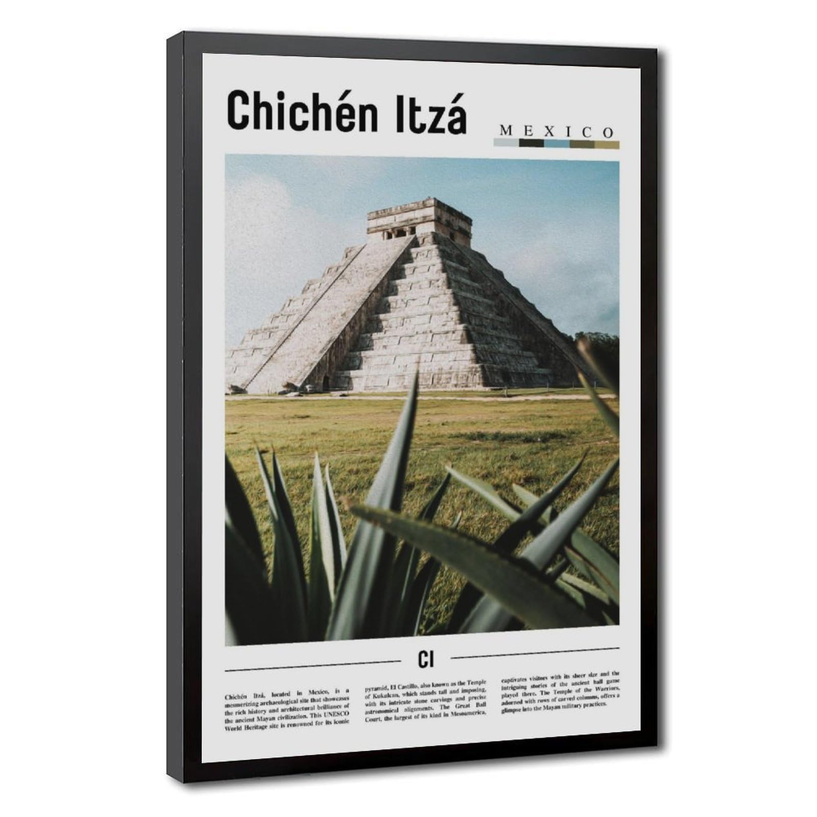Wcyb Black Frame Chichén Itzá Yucatán Mexico Landscape Travel Prints Posters Canvas Deco Paintings Wall Art For Office Hangable Frame 12" L X 18" W
