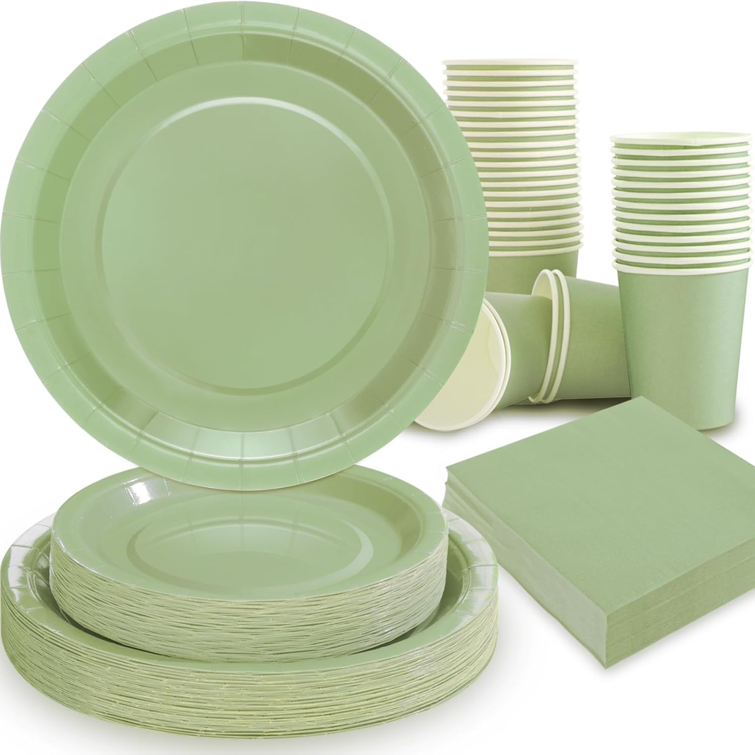 Gudvilla Sage Green Paper Plates, Sage Green Plates and Napkins Party Supplies 200