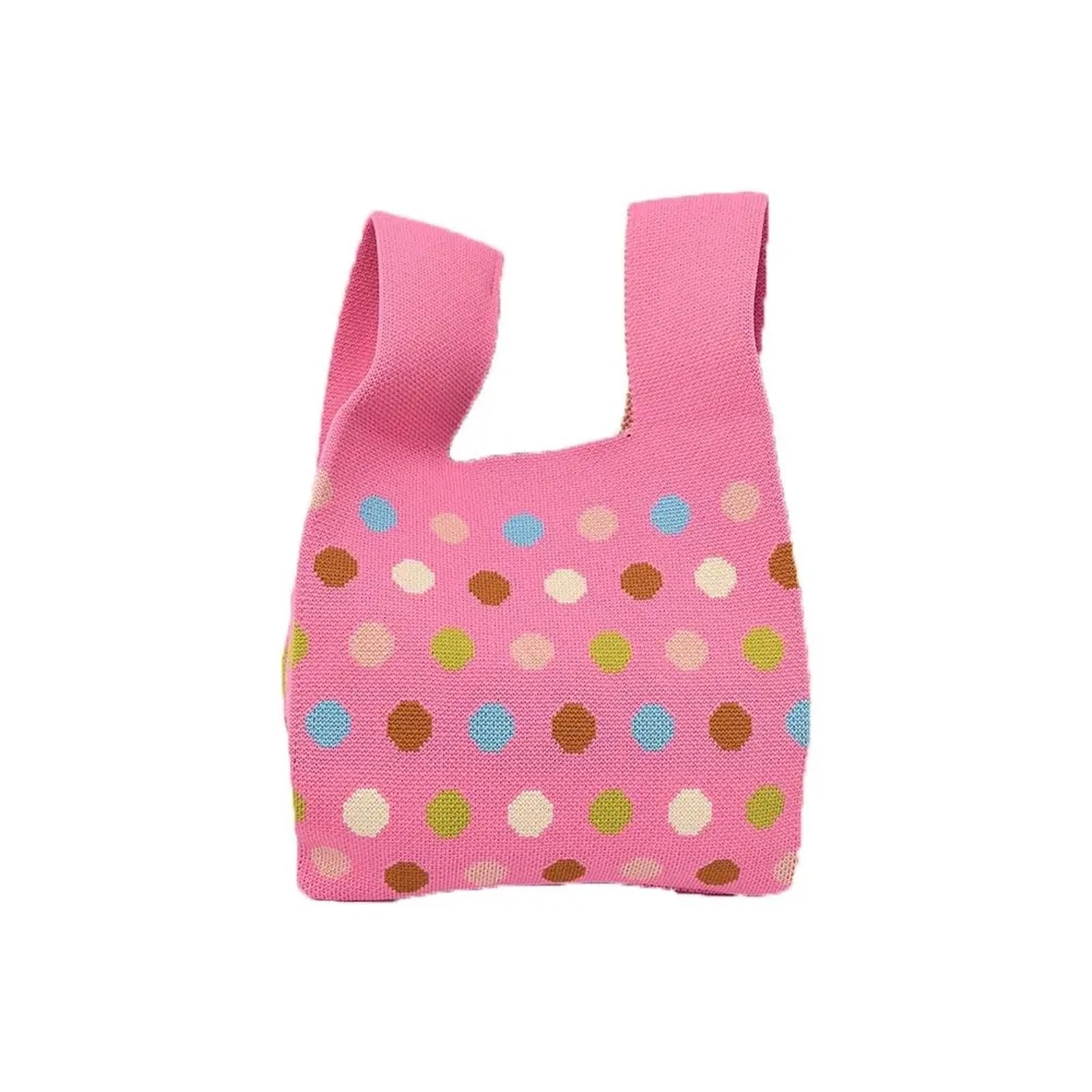 Dziane torebki Torba na nadgarstek, dzianinowa torebka w kratę kropki, wielokolorowa(Pink)