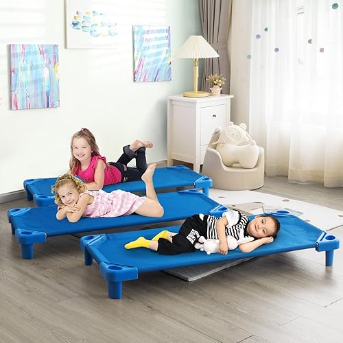 Miniatura 2 de HONEY JOY Catres de guardería para niños, paquete de 6, catres apilables de 52 pulgadas de largo para descansar, siesta, esquinas de fácil