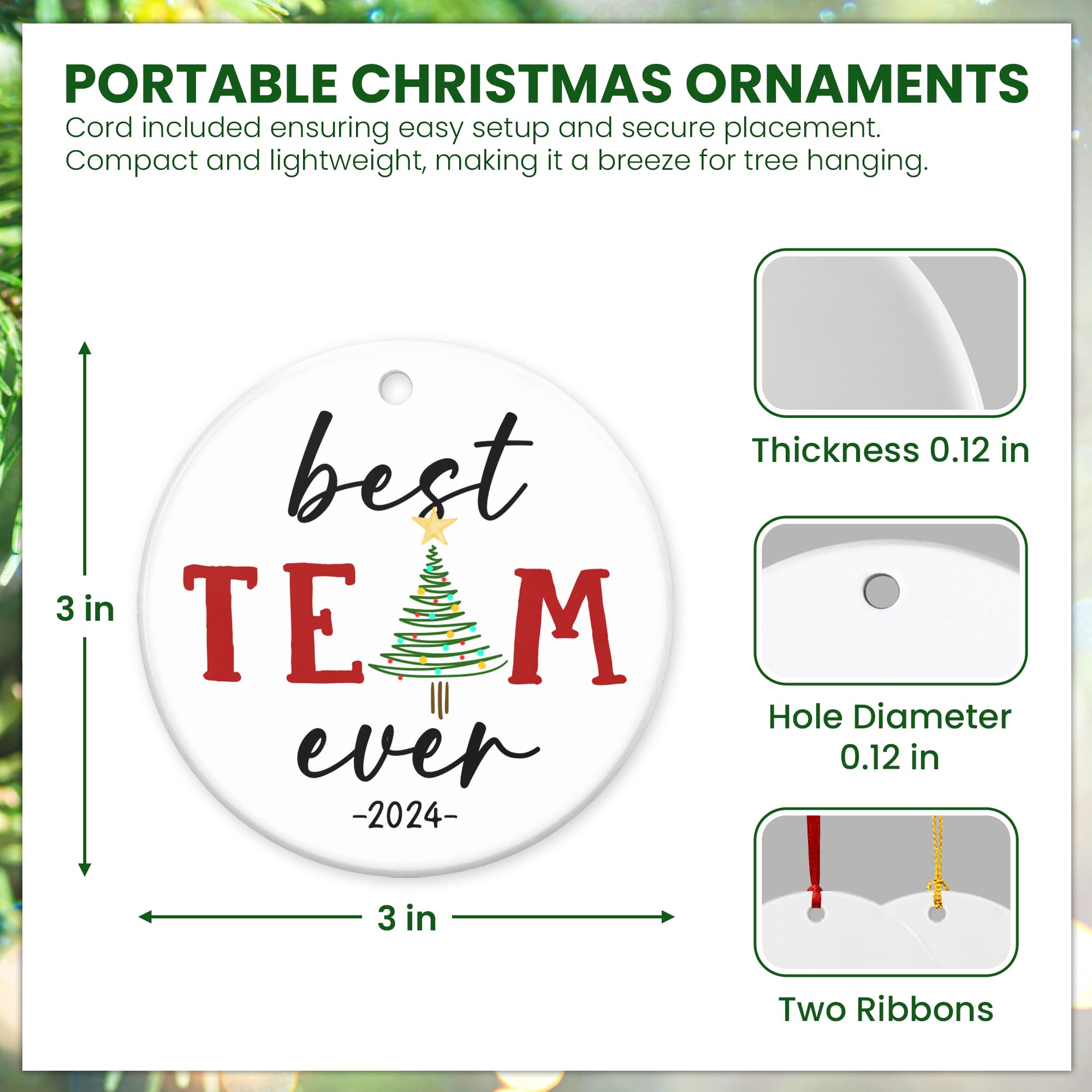TEEZWONDER Best Team Ever Gifts for Friends Women - Ceramic Christmas Ornaments 2025 with Card for Tree Decorations - Friend Gifts for Women, Friend Gift for Coworker, Friends Ornament