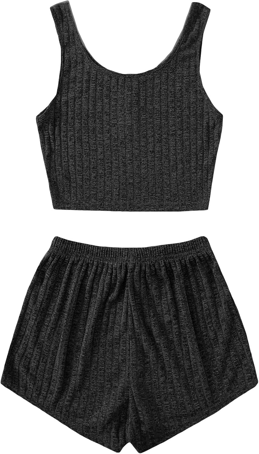 SOLY HUX Women's Button Front Ribbed Knit Tank Top and Shorts Pajama Set Sleepwear Lounge Sets - Image 2