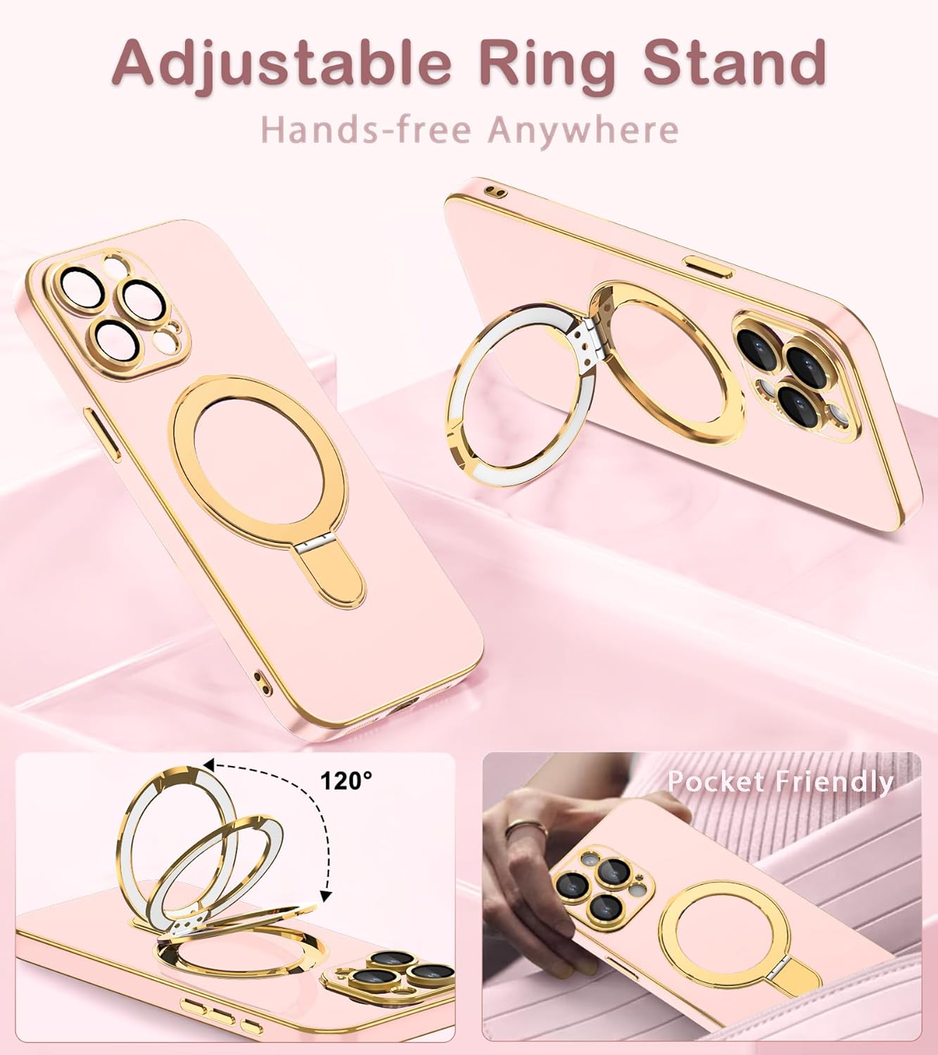 Magnetic for iPhone 15 Pro Max Case with Stand [Compatible with MagSafe] [Full Camera Protection] Cute Slim Phone Case for iPhone 15 Pro Max Case, Pastel Pink - Image 2