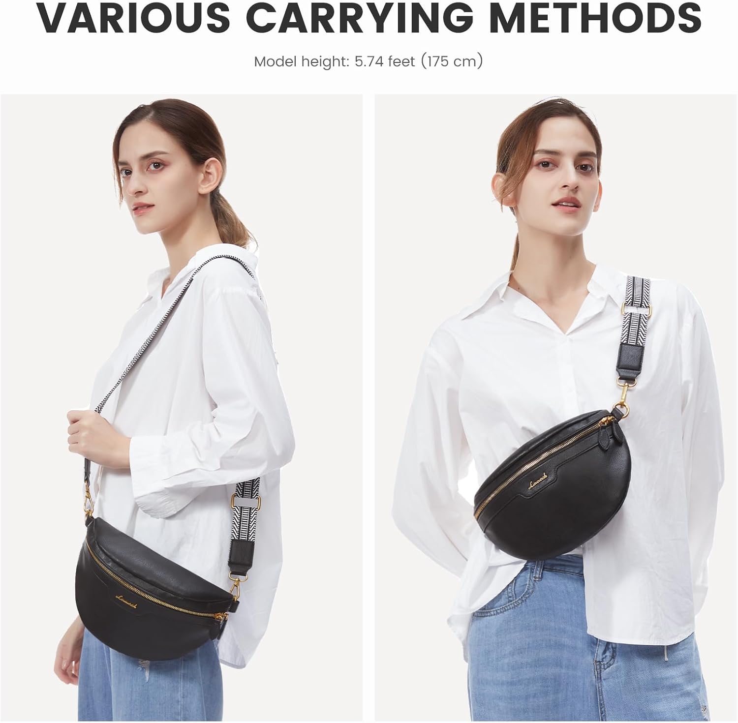 LOVEVOOK Fanny Packs for Women Cross Body, Vegan Leather Belt Bag for Women, Waterproof Sling Purse Fashion Waist Pack Designer Chest Bum Bag with Boho Style Strap