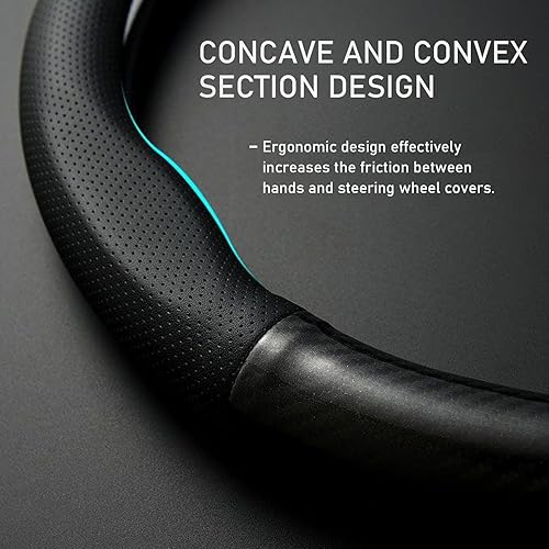 Miniatura 5 de 1 funda redonda para volante de automóvil, de fibra de carbono de 14.9 pulgadas, protección antideslizante con orificios de aire, absorbente de