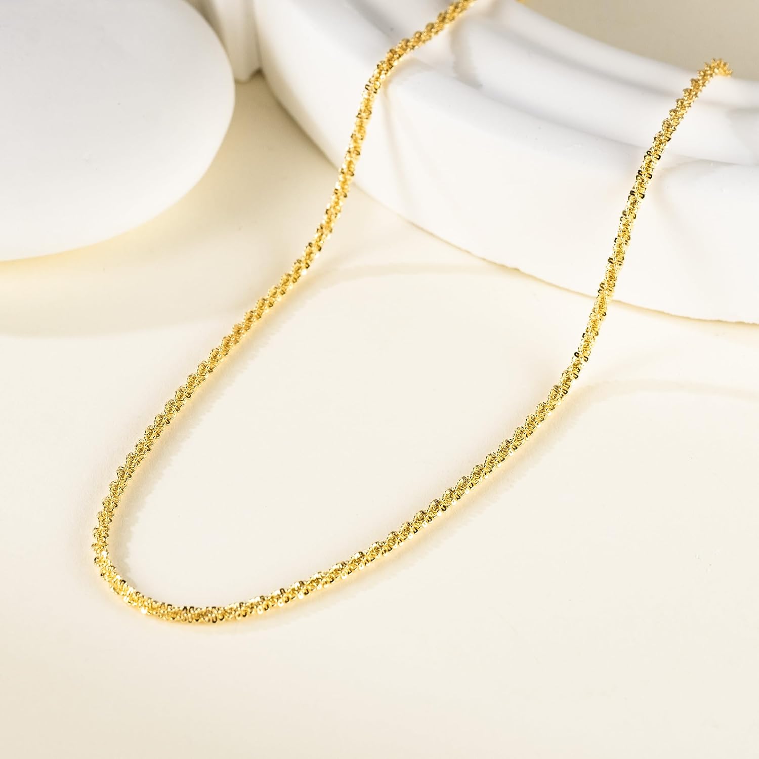 KROMPG Gold Necklaces for Women 14K Gold Necklace for Men Non Tarnish Chic and Minimal Look Byzantine Margarita Chain Dainty Thin Necklace Chain for Women