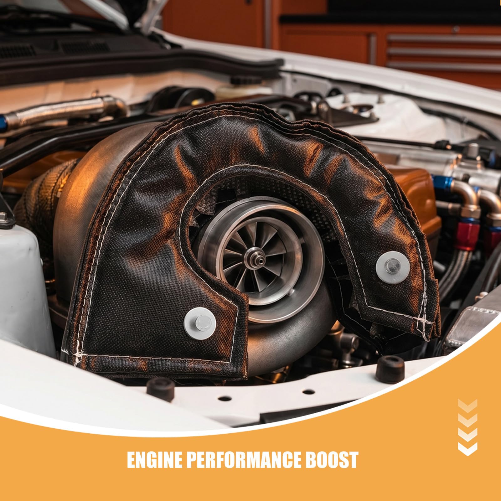 Copertura Termica per Migliorare le Prestazioni del Motore 2 Pezzi per Turbocompressore in Fibra di Vetro e Silicone, Design Protettivo Adatta per Auto e Appassionati Automotive
