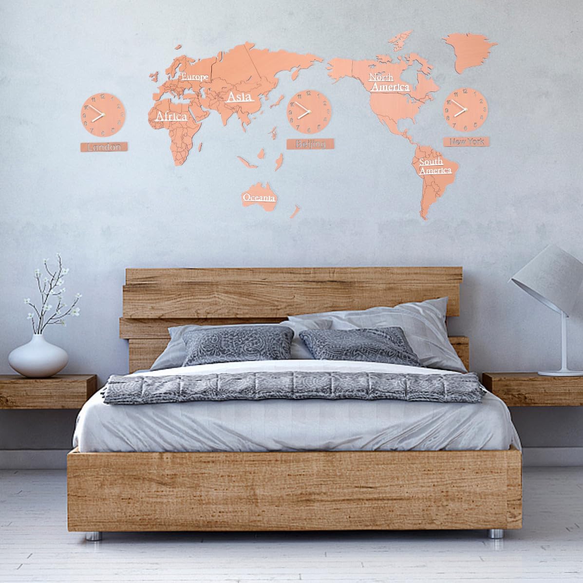 Reloj de Pared Decorativo Mapa del Mundo y Múltiples Zonas Horarias
