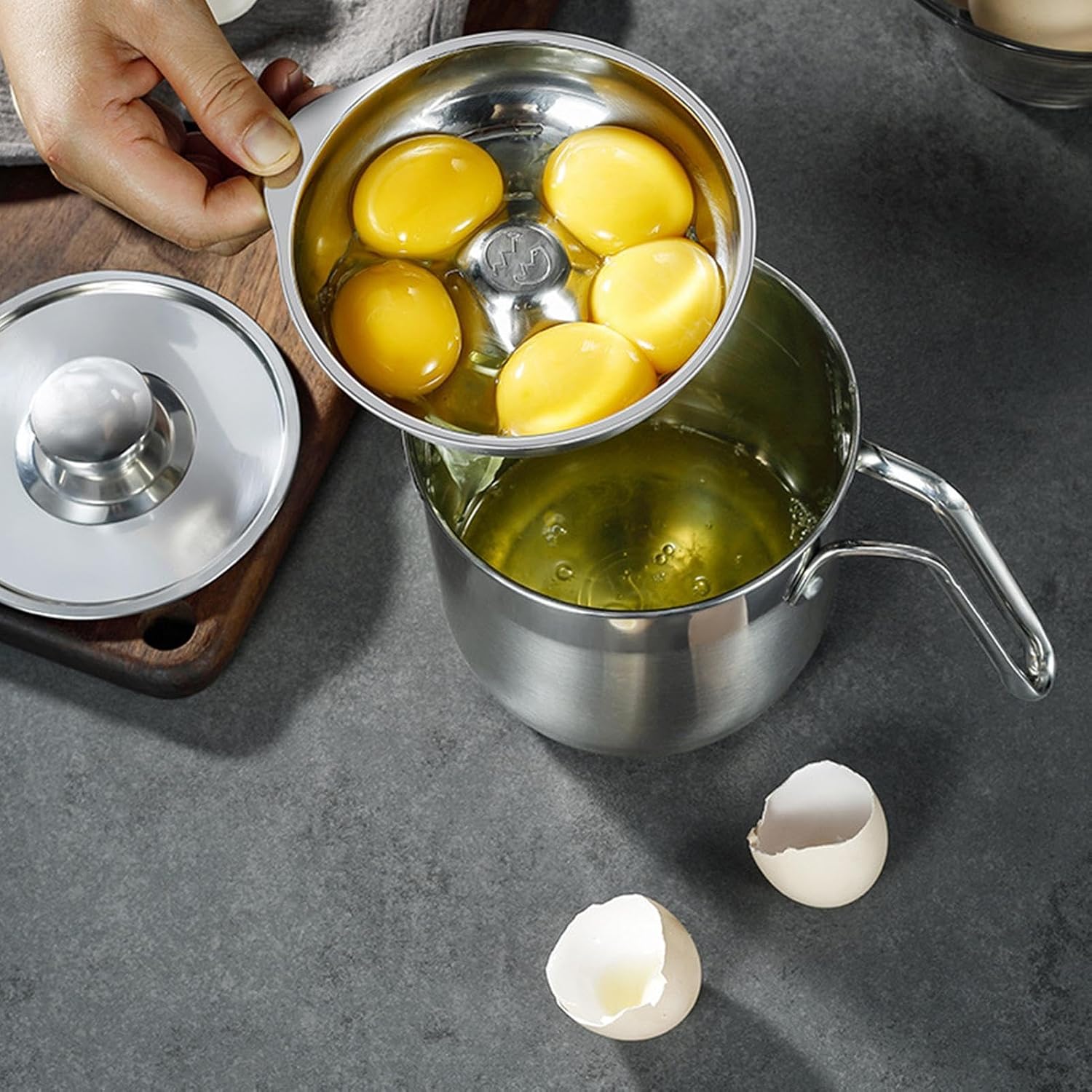 Egg Separator Stainless Steel Cup Handle Lid