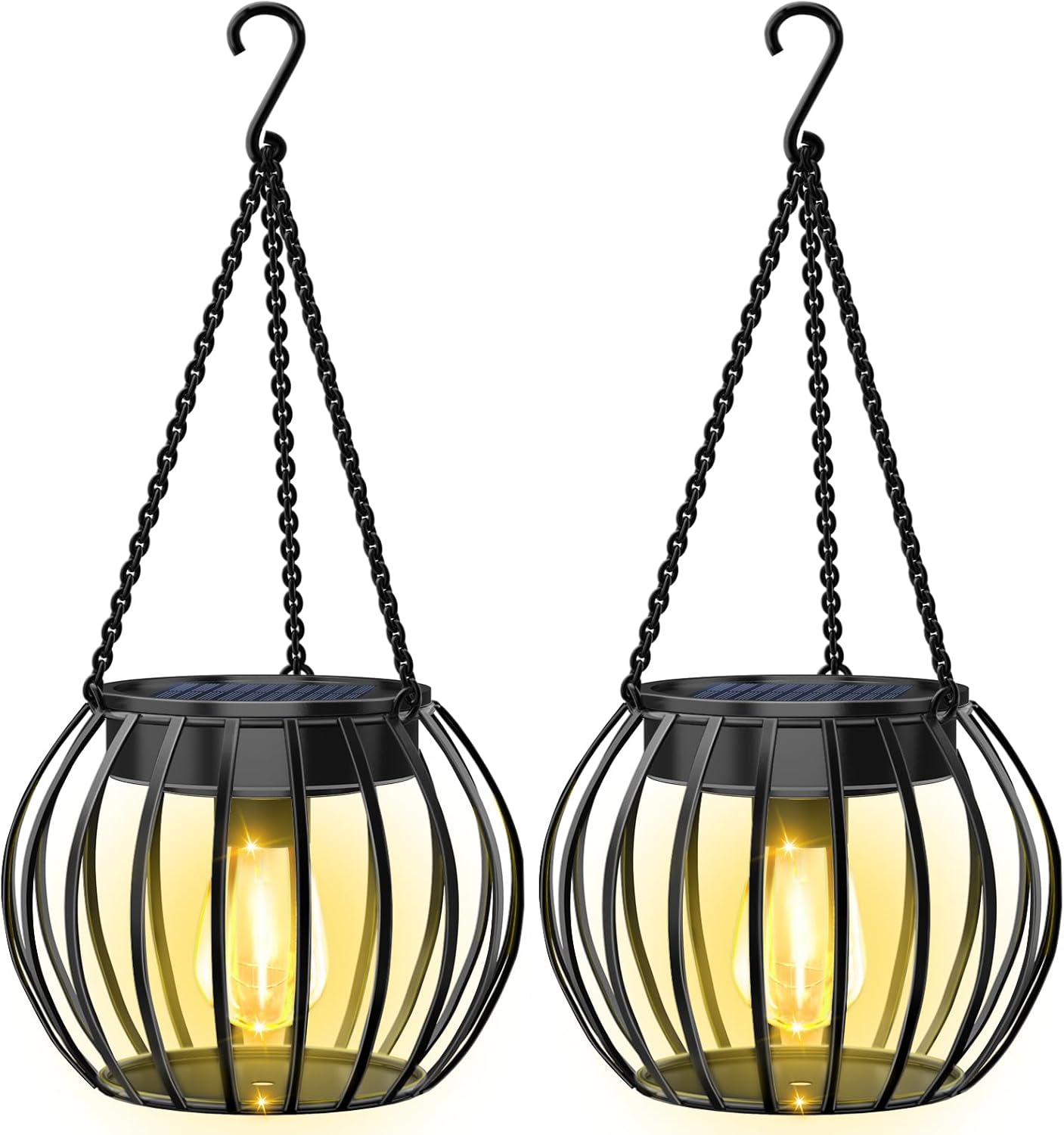 UBright 2 Pack 15" Solar Lights Outdoor Decorative Metal Solar Lanterns Outdoor Waterproof Hanging Lights for Outside Lanterns for Garden Yard Patio Warm White Large
