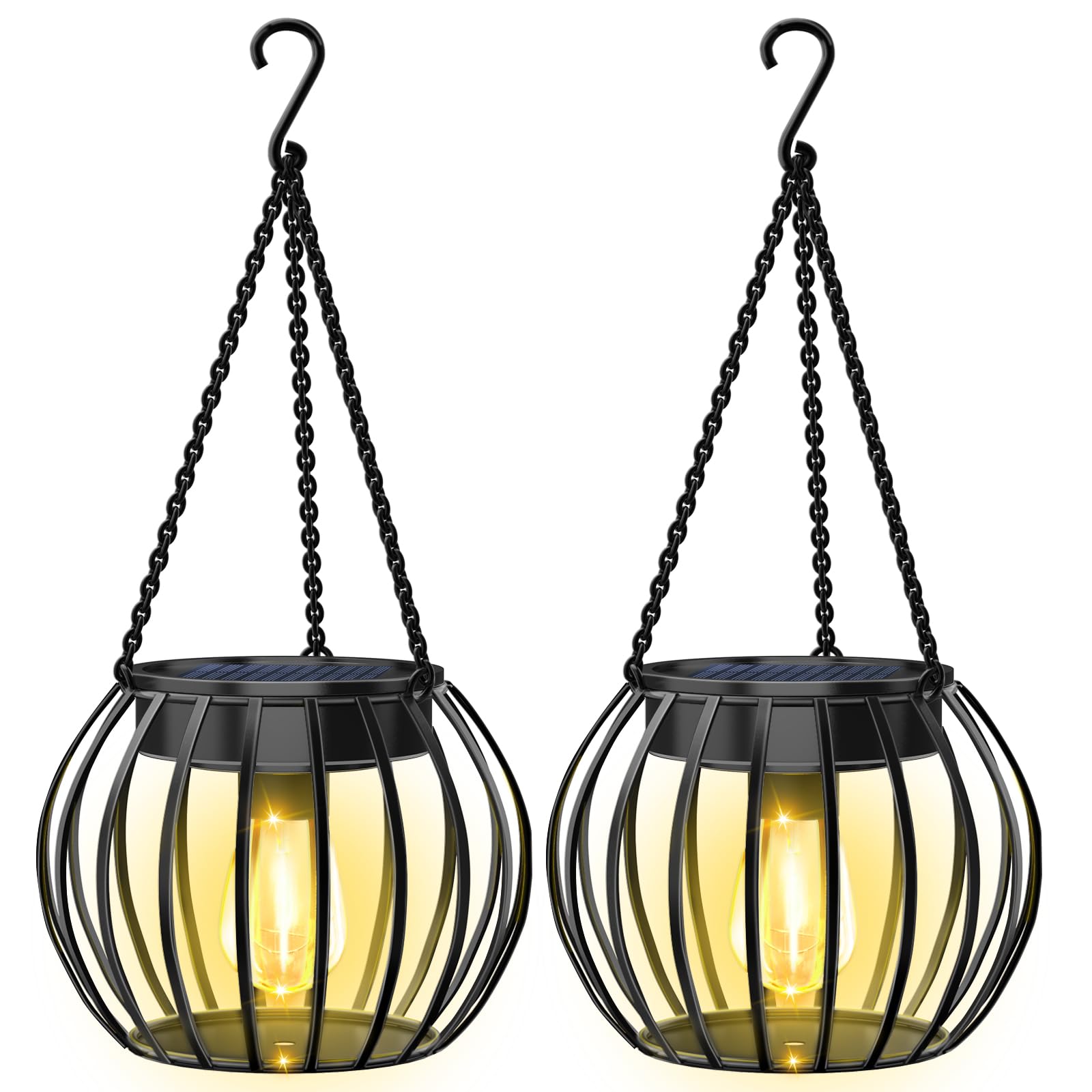 UBright 2 Pack 15" Solar Lights Outdoor Decorative Metal Solar Lanterns Outdoor Waterproof Hanging Lights for Outside Lanterns for Garden Yard Patio