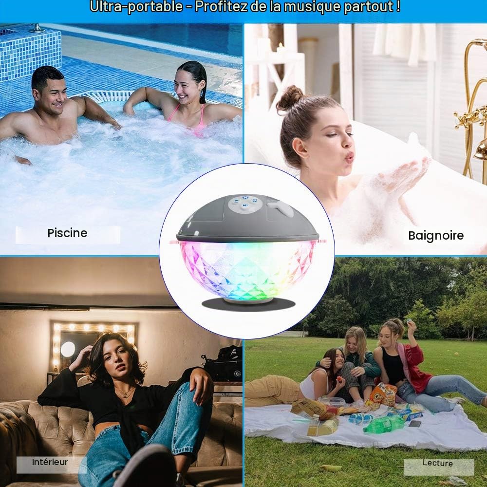 Haut-parleurs flottants de piscine avec lumières colorées, haut-parleur Bluetooth étanche IP68 pour piscine, spa et extérieur