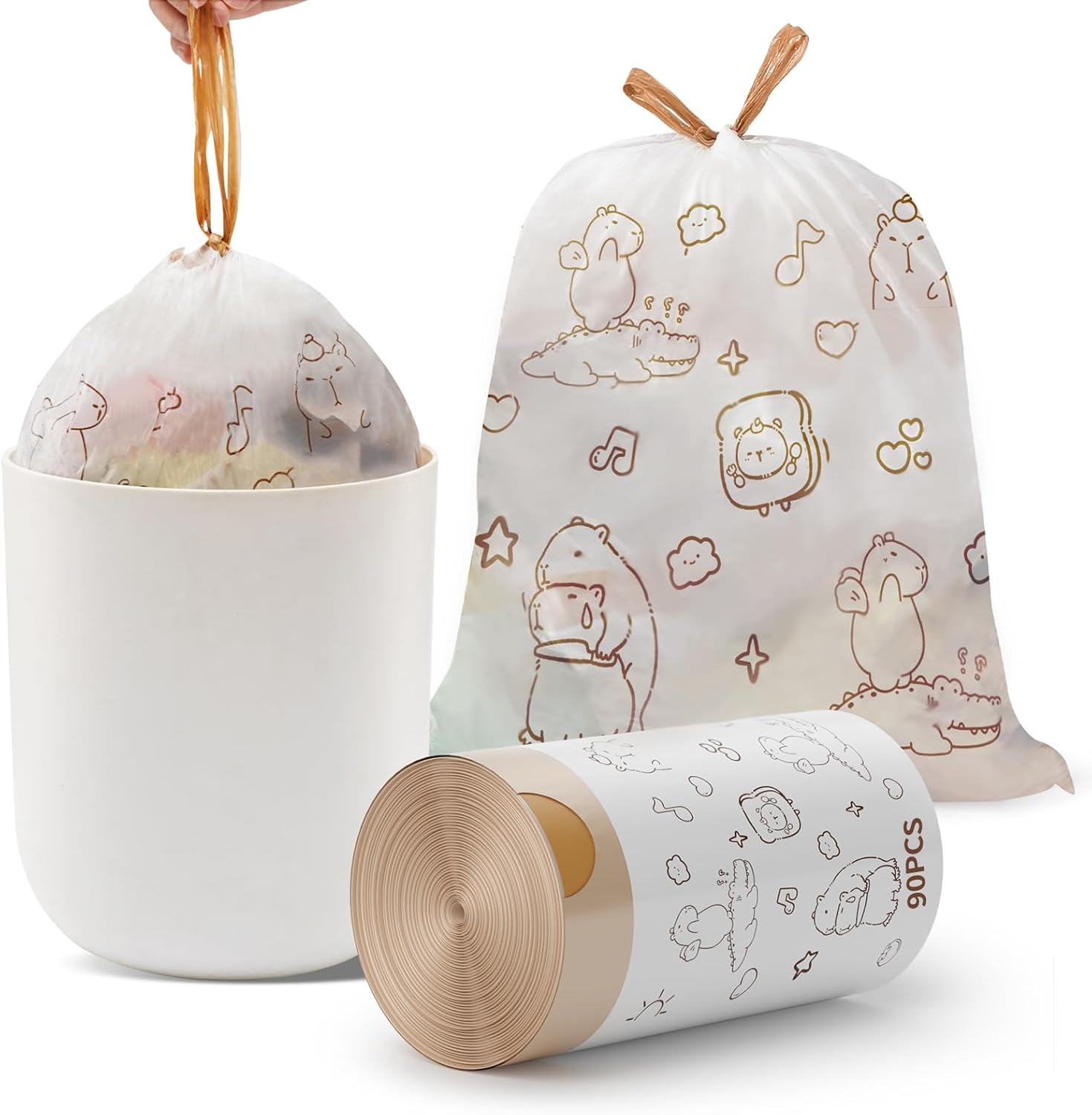 Small Trash Bags, 4 Gallon Trash Bags 90 Count, Printed