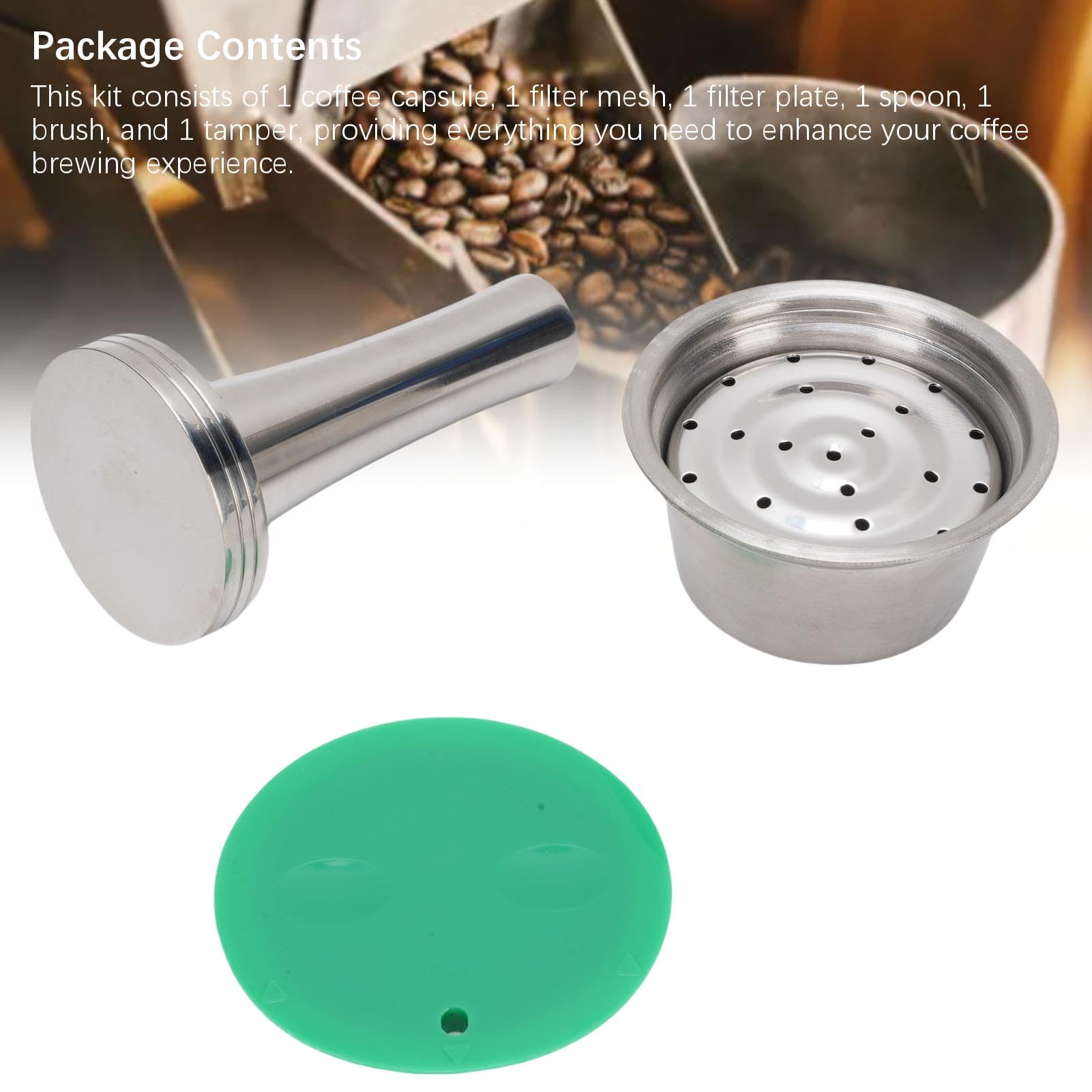 Cápsula de café de Acero Inoxidable Kit de Cápsulas de café Reutilizables de Acero Inoxidable, Cápsula de con Cuchara y Cepillo, Malla de Filtro y Plato, para Amantes de la Elaboración Casera