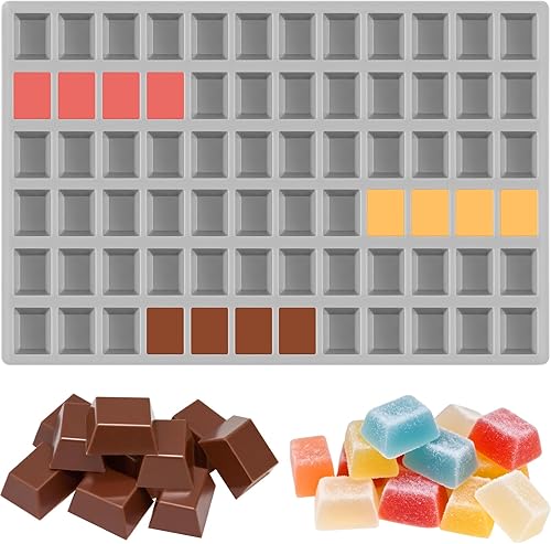 Moldes cuadrados de silicona para dulces de chocolate, mini molde de goma de silicona para terraza cuadrada, 72 cavidades tamaño de molde de fondant