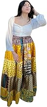 Mogul Interior Women's Honey Yellow Floral Patchwork Maxi Skirt – Boho Summer Skirt S/M/L