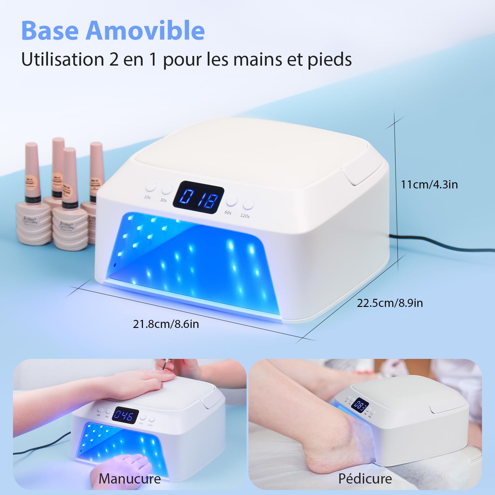 Delanie Lampe à Ongles UV LED pour Vernis Gel avec Double Écran et 71 Perles Lumineuses, Lampe LED Professionnelle pour Ongles avec 4 Réglages de Minuterie, Capteur Automatique et Base Amovible