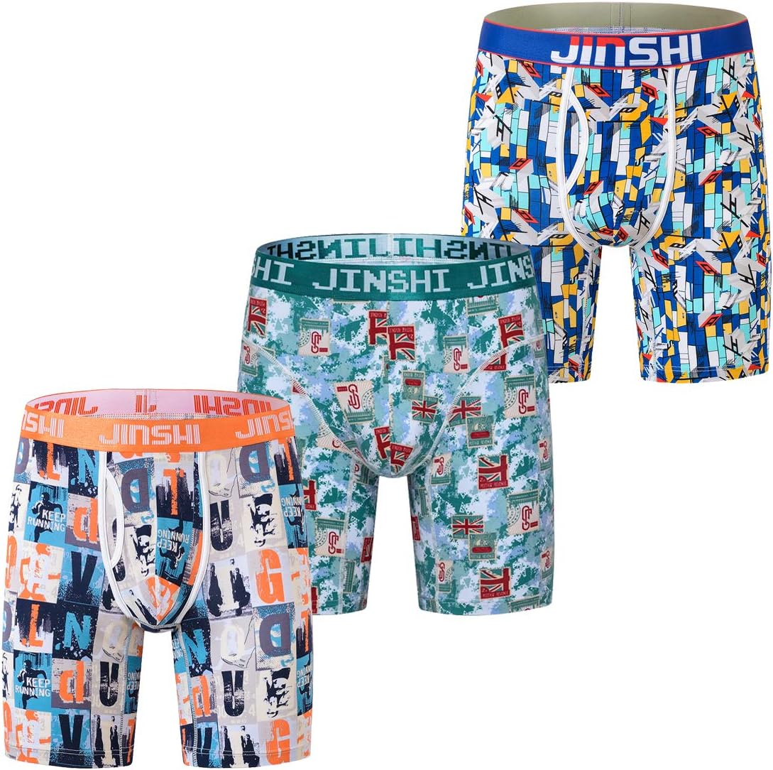 JINSHI Men's Underwear Long Boxer Briefs Underpants The Boxer for Men Breathable Bamboo Viscose Pack