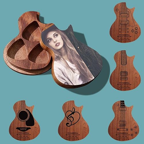 Miniatura 3 de Púas de guitarra personalizadas, púas de guitarra personalizadas con estuche, soporte de púas de guitarra de madera grabada, regalo para hijo,