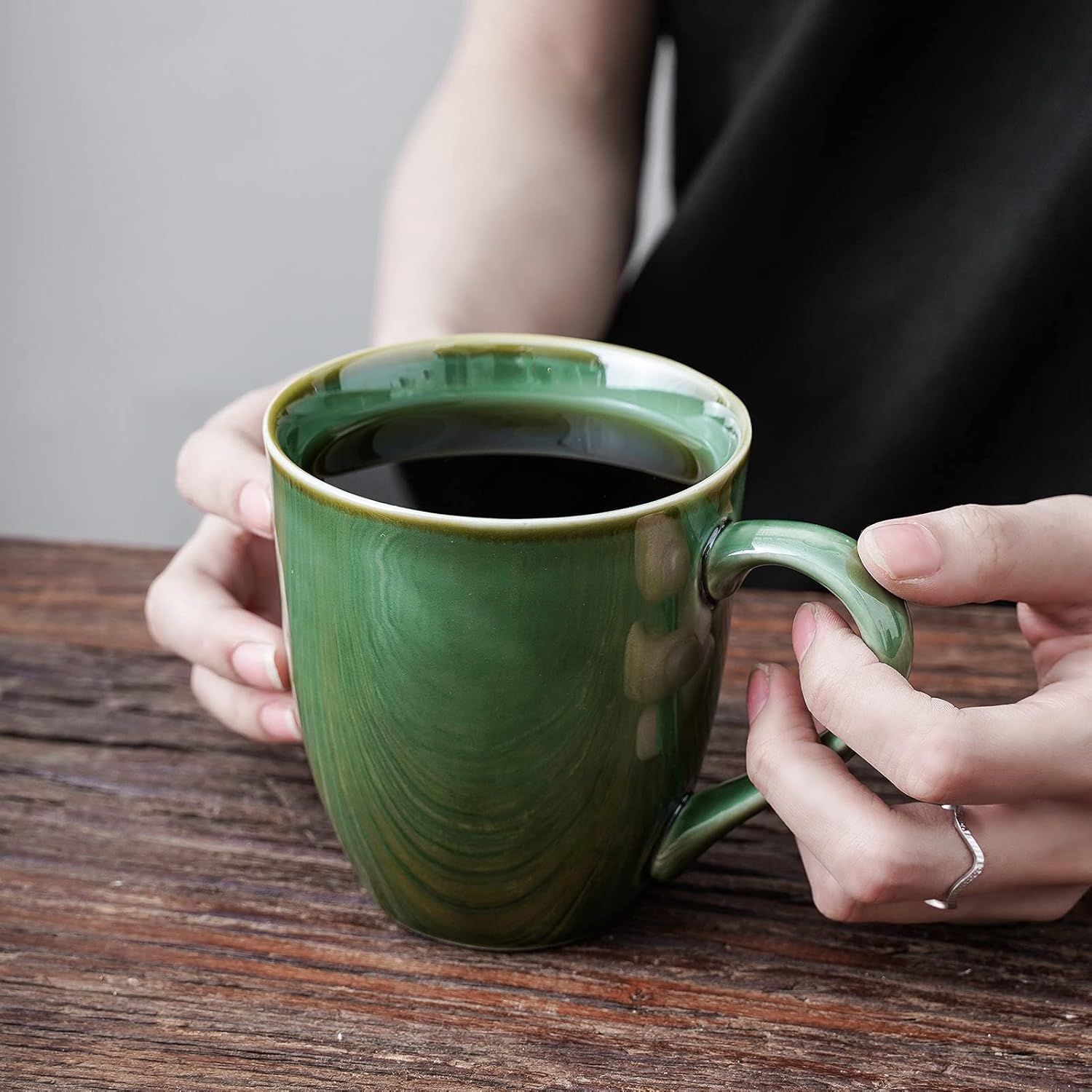 vicrays Coffee Mug Set, 12 Ounce, Set of 6, Ceramic Mug for Men, Women, Unique Glazed Mugs with Handle for Coffee, Tea, Milk, Cocoa, Cereal(Green) - Image 6