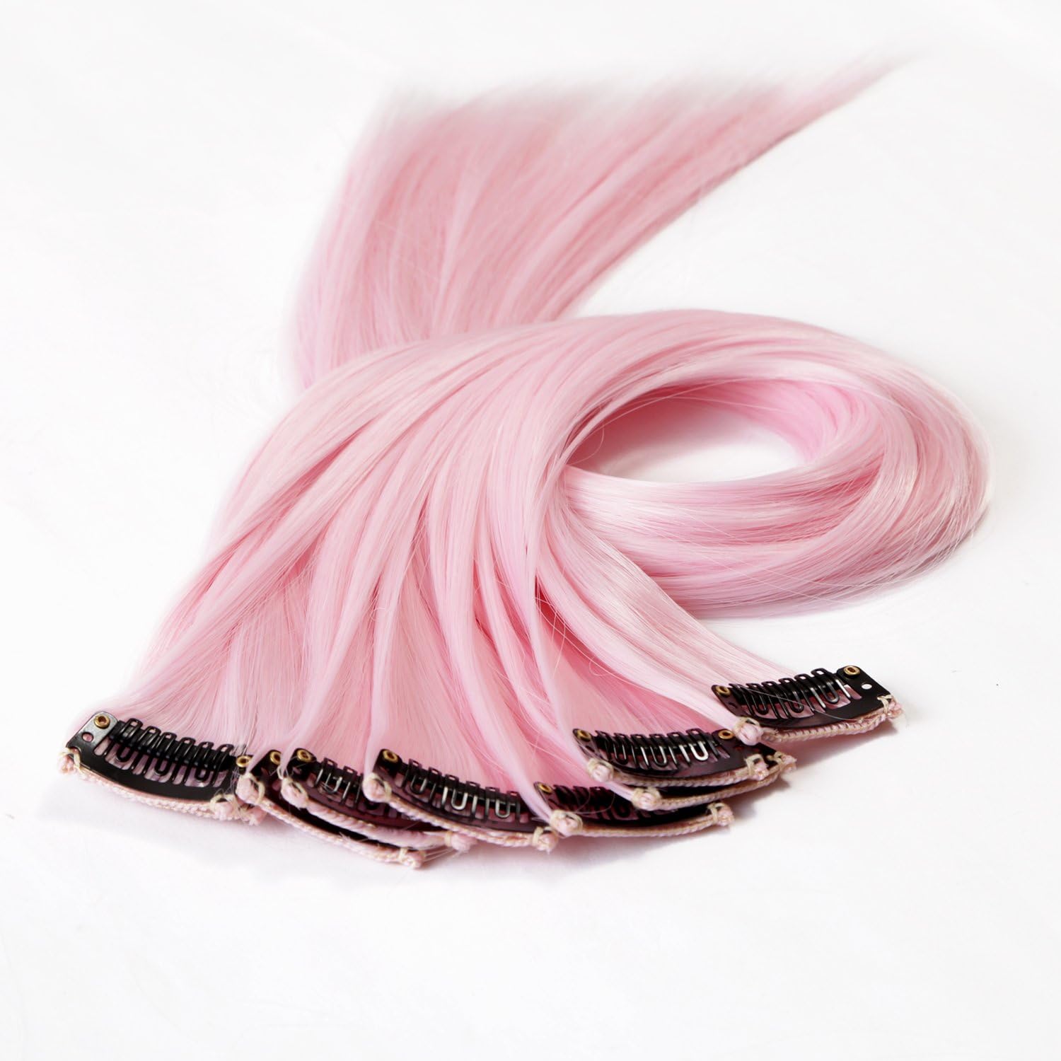 10Pcs 20'' Clip in Synthetic Hair Extensions Straight Colored Highlight (Light Pink)