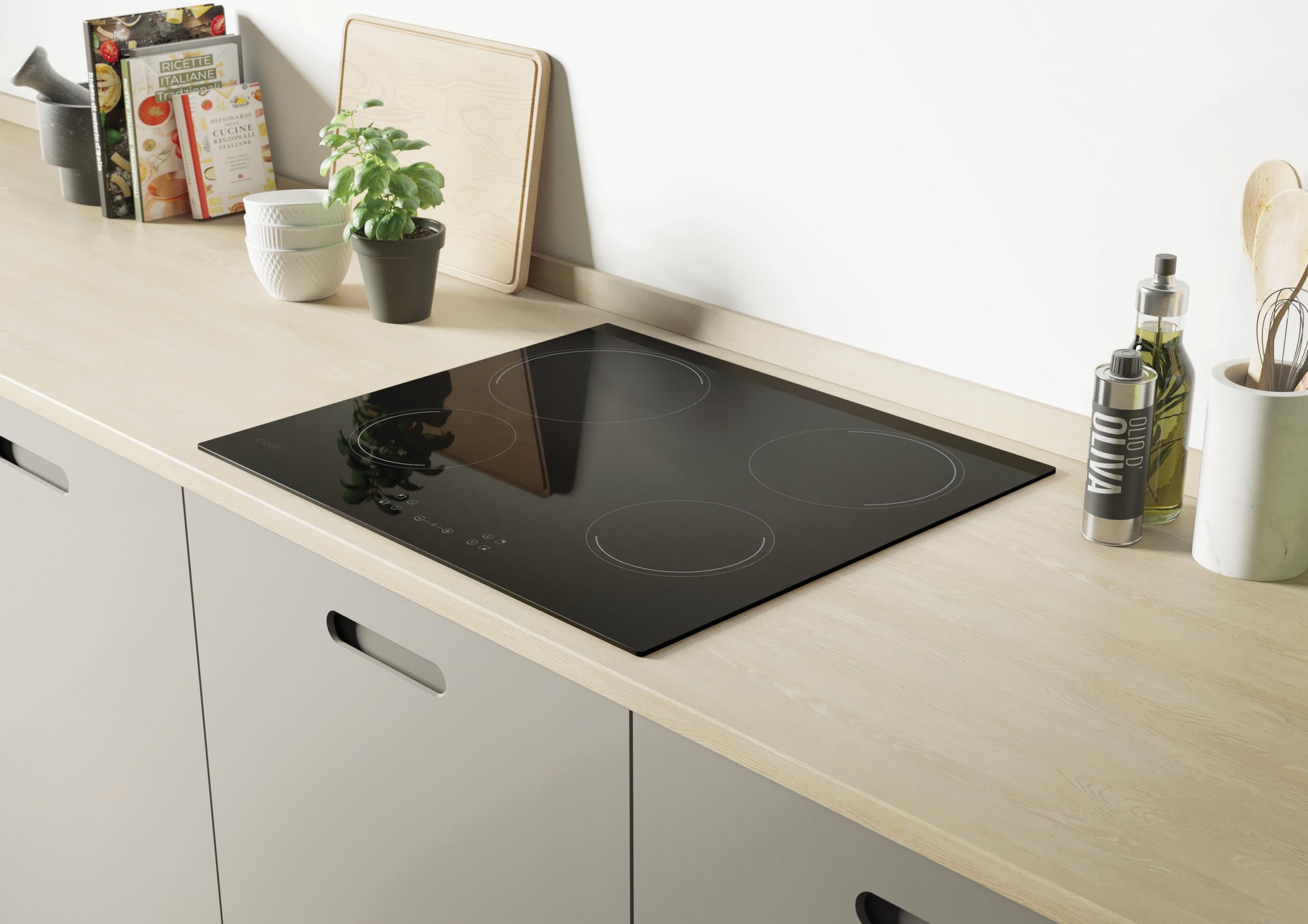 Candy Idea CH64CCB 4U2 Piastra in vetroceramica 4 fuochi, 60 cm, 10 livelli di potenza, 6,5 KW, comandi centrali, indicatore di calore, blocco di sicurezza, allarme surriscaldamento e versamenti, nero