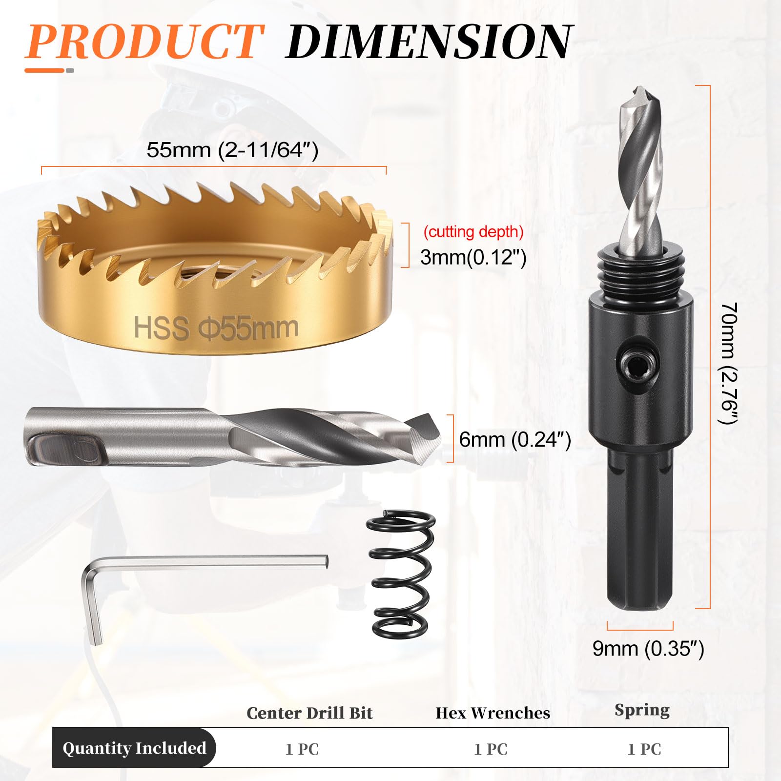 METALLIXITY Hole Saw 55mm (2-11/64"), 4241 High Speed Steel Hole Cutter with Center Drill Bit - Image 2