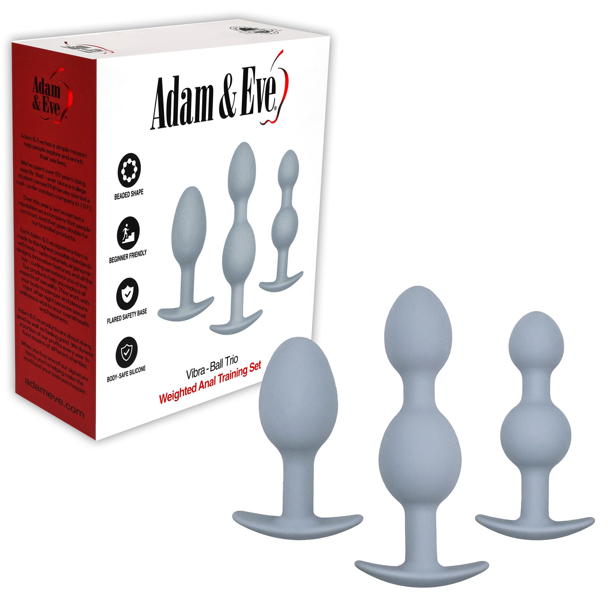 Amazon.com: Adam & Eve Vibra Ball Trio Weighted Anal Training Set, Beaded Butt  Plugs, 3 Sizes for Beginners to Advanced, Rolling Weights for Vibrating  Sensation, Silicone, Waterproof, Comfortable, Body Safe : Health