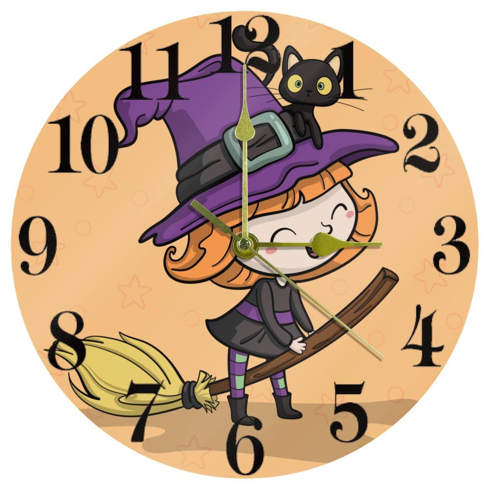Horloge murale à quartz de 25,4 cm avec motif de sorcière pour déco de cuisine