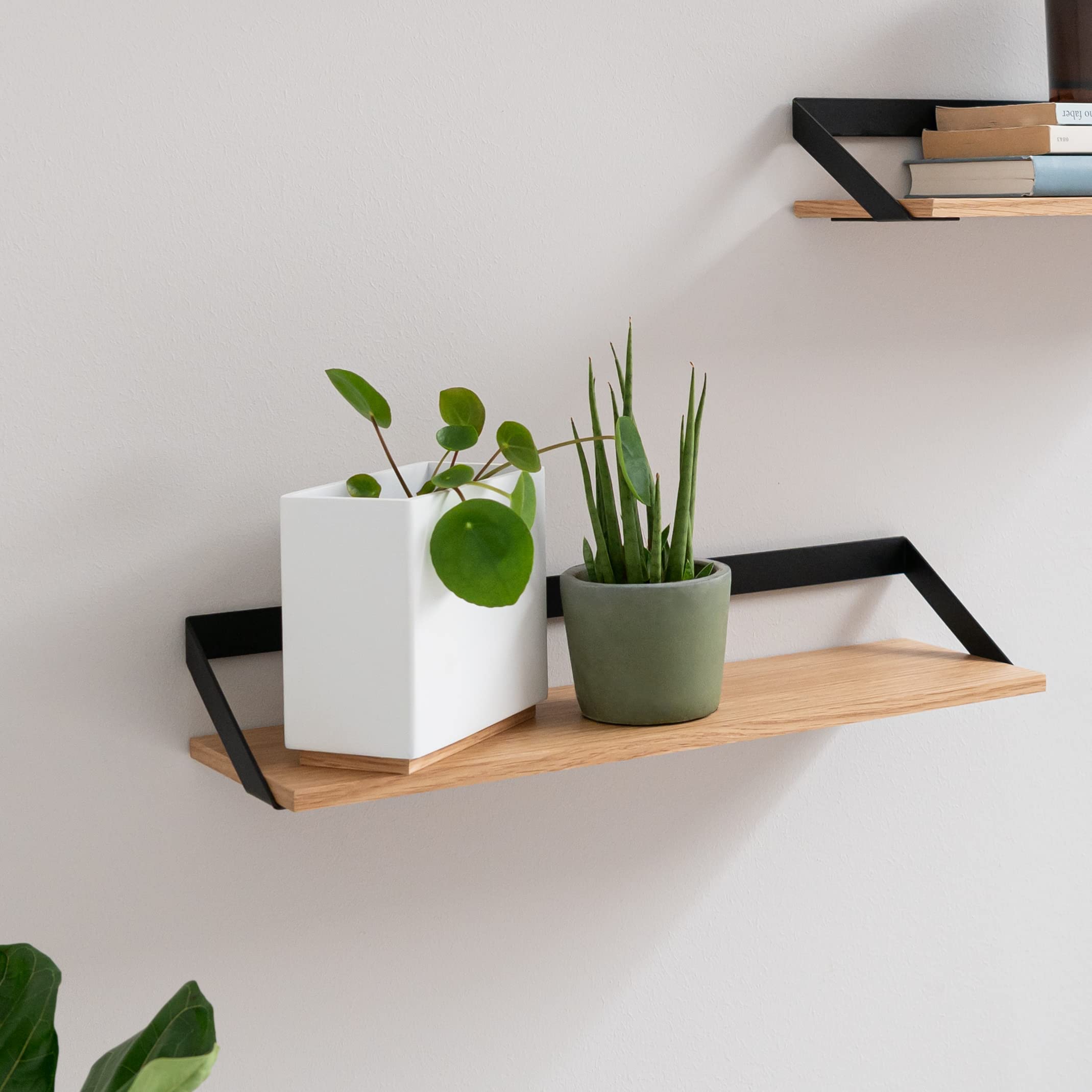 Kazai. Mensole -Finn- | Set Mensole Sospese in 3 Parti in Metallo e Impiallacciatura in Vero Legno | Decorazione da Parete, Contenitore e Mensola per Soggiorno, Cucina, Camera Letto | Quercia
