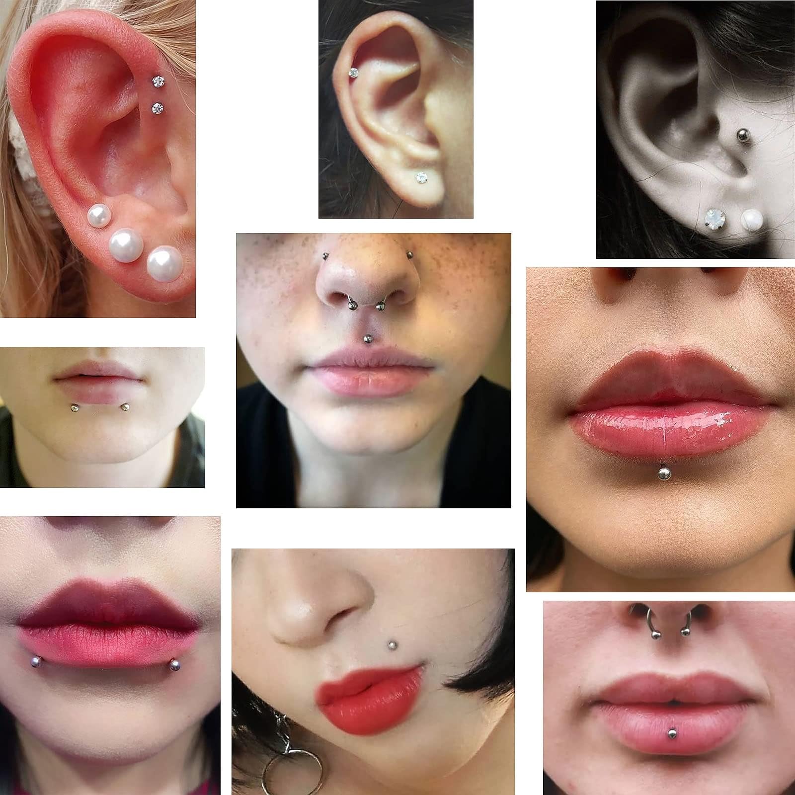 Besyvvin Lip Bars Labret Studs 16G Stainless Steel Plastic Flat Back Helix Tragus Cartilage Earring Stud 4-12MM Monroe Medusa Piercing Jewellery Silver Gold — view 4