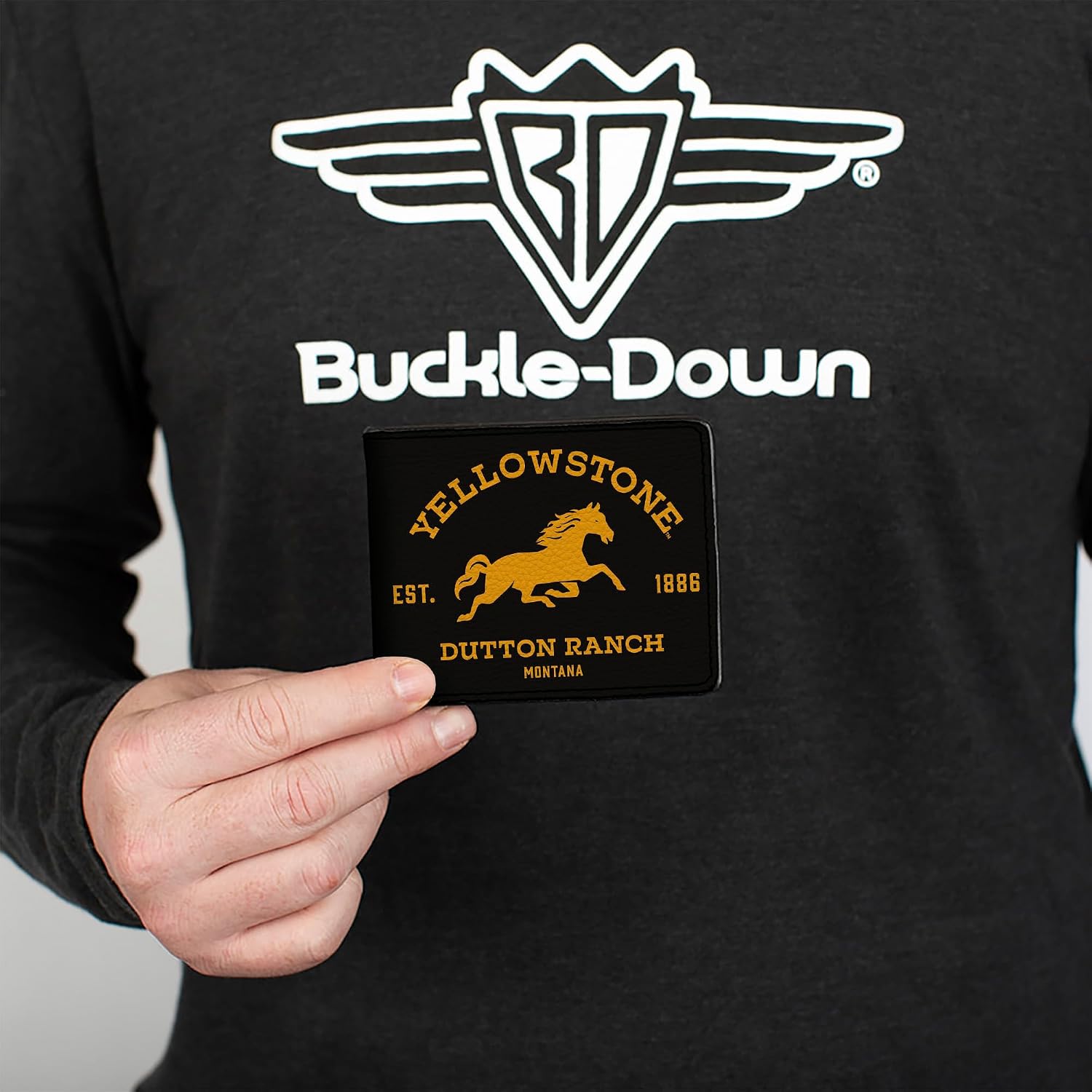 Buckle-Down Paramount Network Wallet, Bifold, Yellowstone Dutton Ranch Montana Black Yellow, Vegan Leather