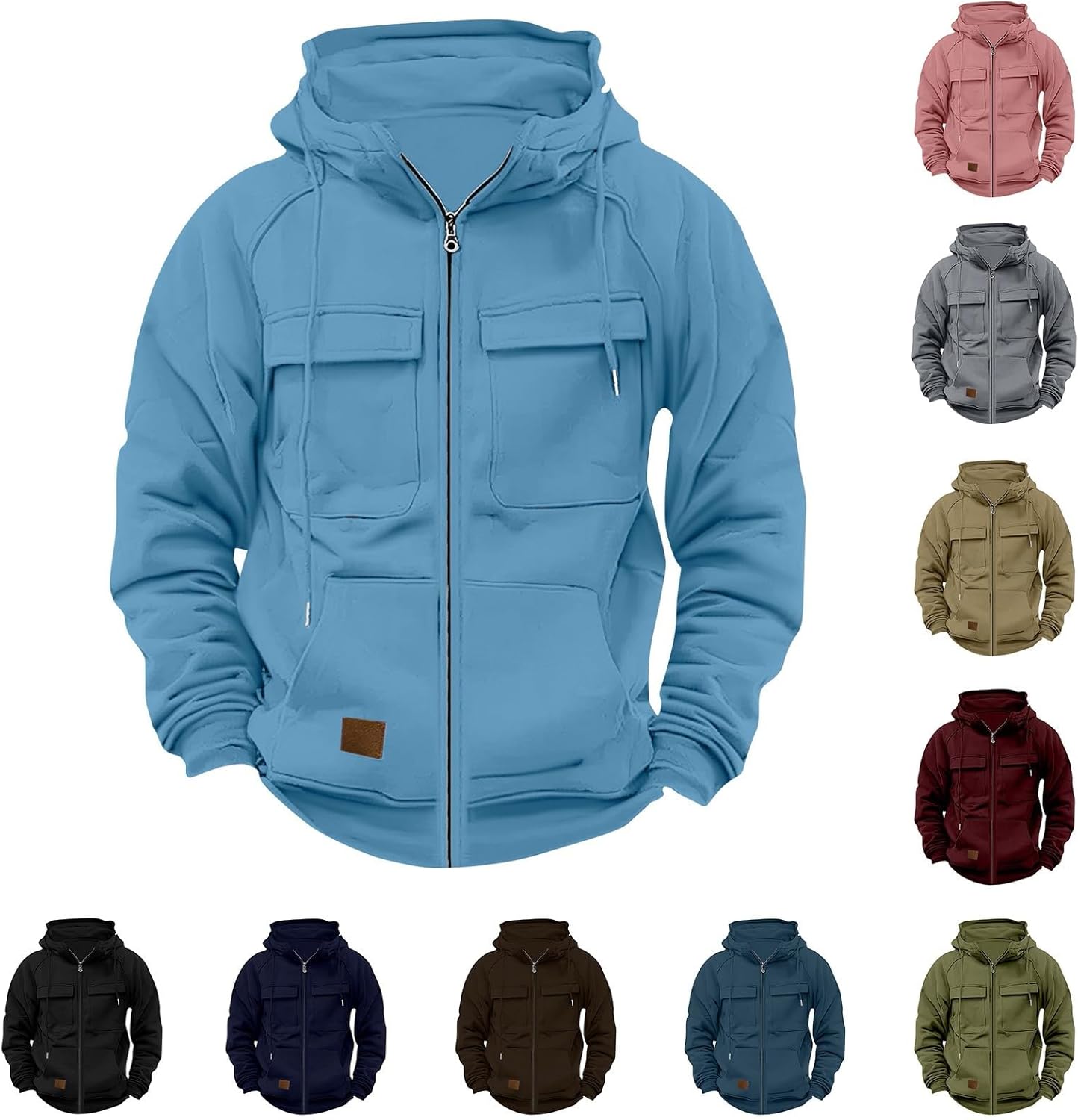 Ymosrh Men's Winter Work Hoodie Zip Up Hoodies with Pockets Long Sleeve Cargo Sweatshirt Sports Hooded Jacket