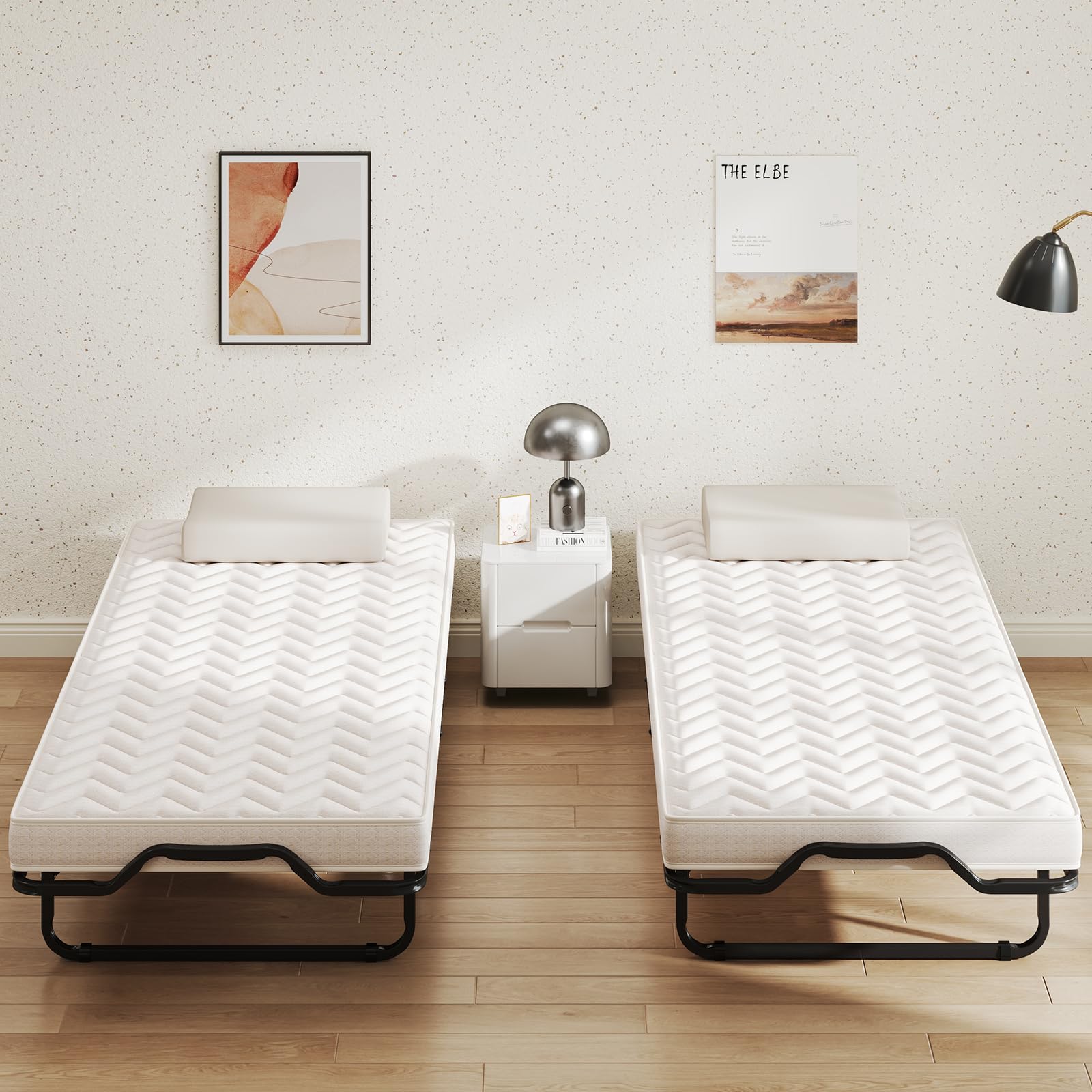COSTWAY Brandina Pieghevole con Materasso, Struttura Metallica, Materasso in Memory Foam, Trapuntatura a Onda con Imbottitura a Doppia Fibra, 200x90x41 cm, Made in Italy (Stile 2 Beige)