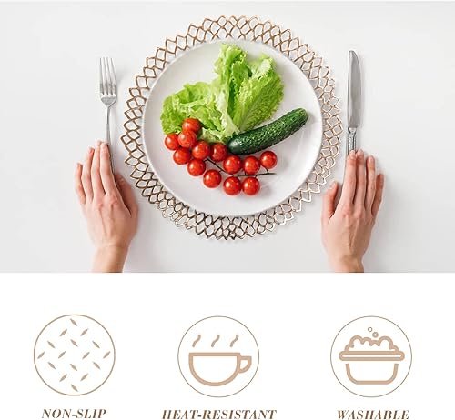 Miniatura 3 de BRKURLEG Mantel individual hueco metálico de vinilo prensadocargadorcentro de mesa de boda redondo, mantel individual de vinilo prensado para mesa